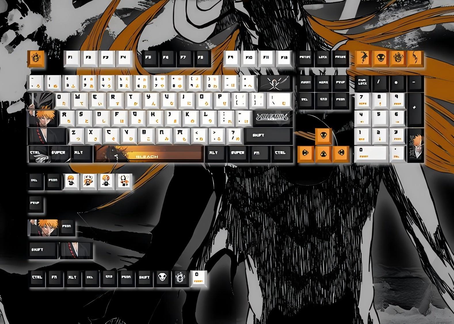 BLEACH theme, Kurosaki Ichigo, PBT material five sided sublimation, anime game series personalized set decorative keycaps