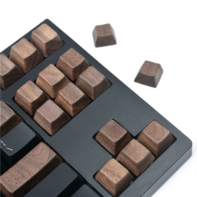 Black walnut, Personalized keycap mechanical keyboard with handmade solid wood OEM high engraving ESC space WSAD Enter key