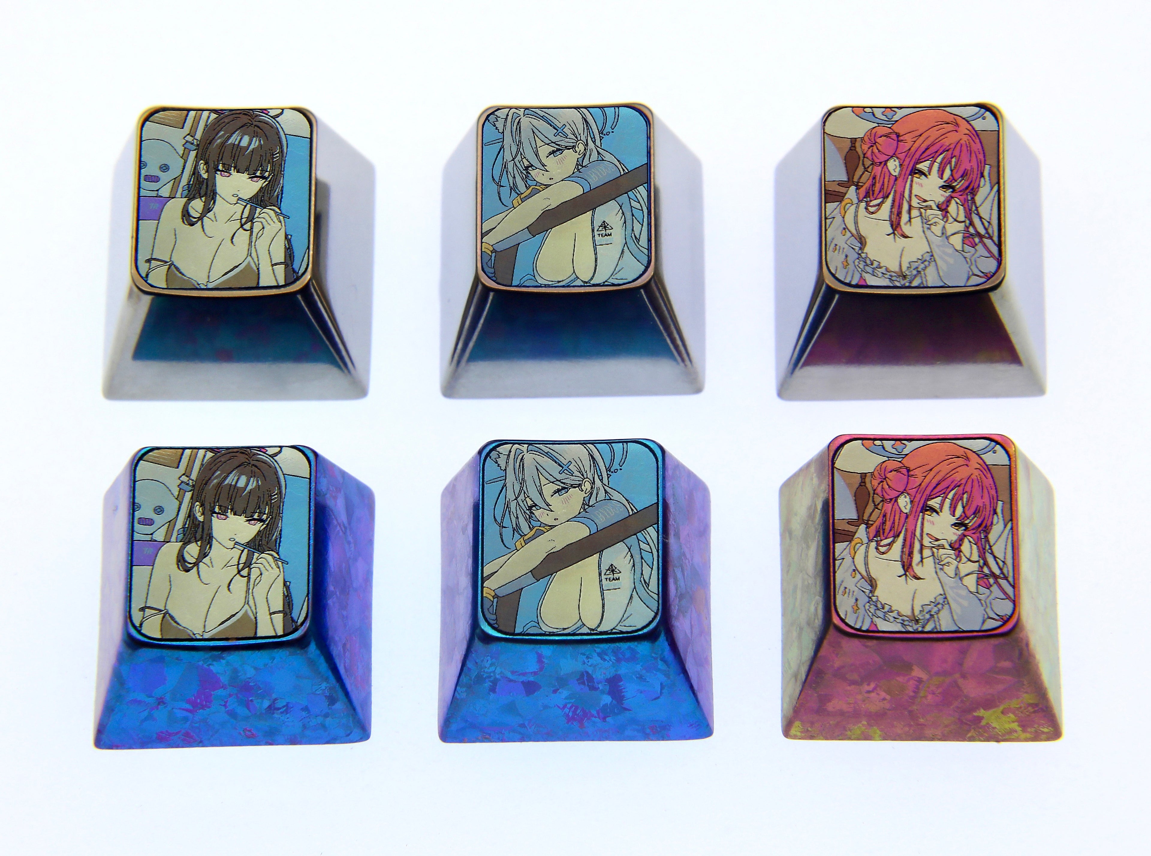 Blue Archive, Character 1U titanium alloy personalized keycaps, metal carved keycaps around anime and game characters