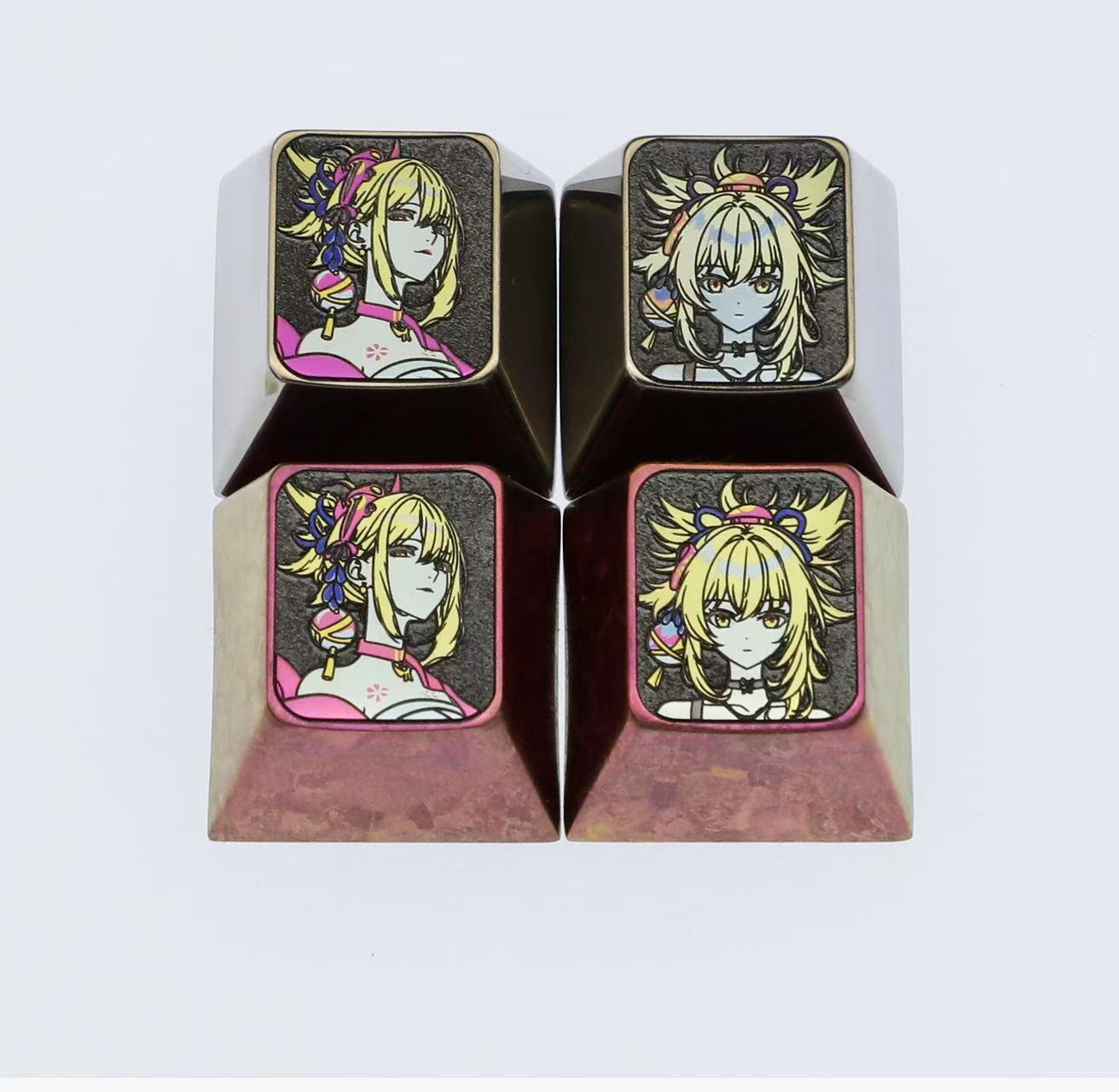 Naganohara Yoimiya two pictures, 1U titanium alloy personalized keycaps, metal gaming keycaps, keyboard decorative keycaps