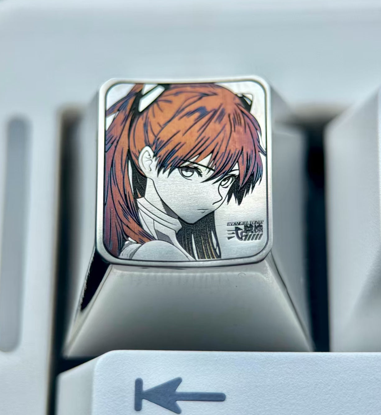 EVA, Asuka, Ayanami Rei black and white pointillism craft titanium alloy 1U personalized keycaps, metal carved keycaps around anime and game characters