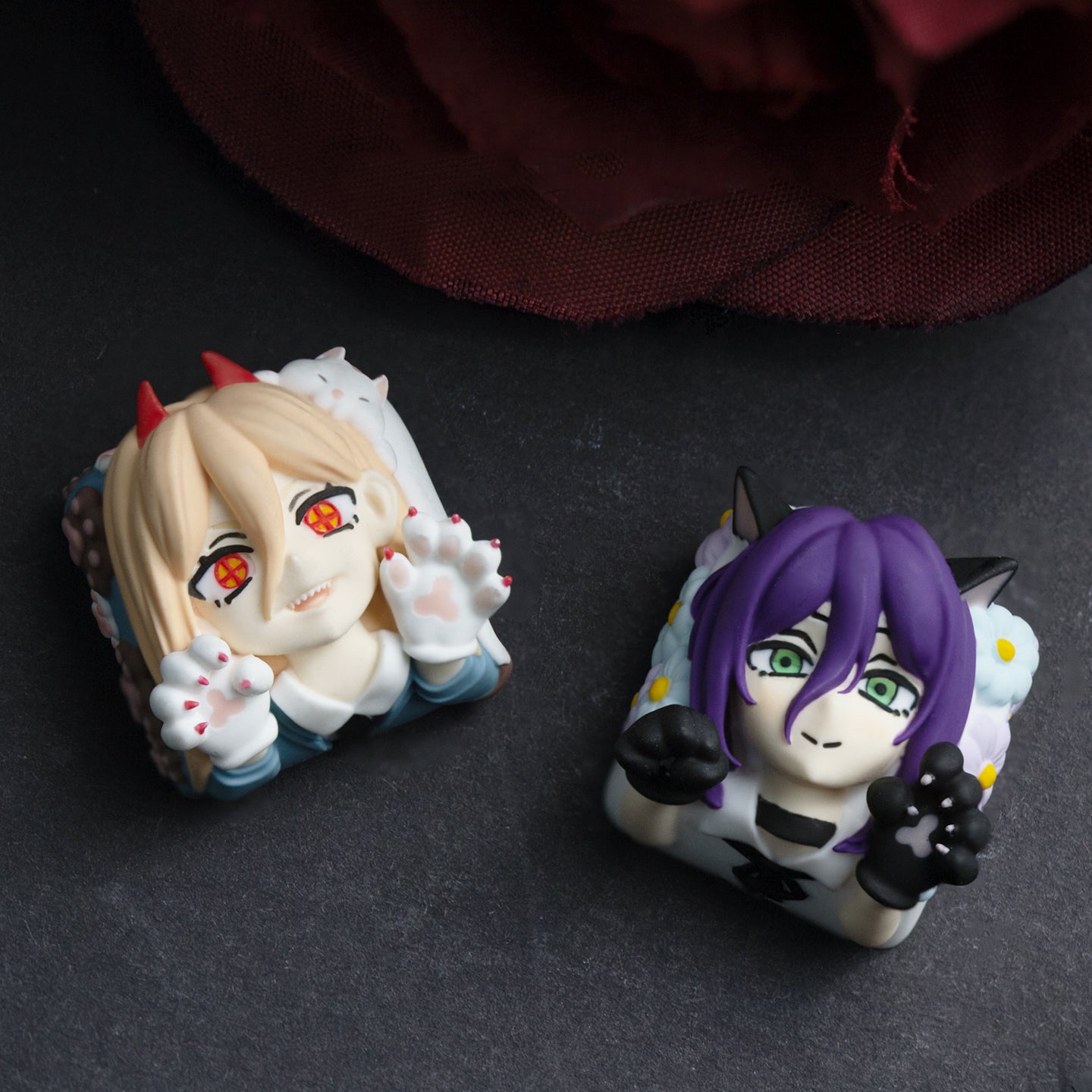 Chainsaw Man ,Reze,Power, Multi colored resin molded artisankeycaps, customized personalized keycaps for anime and gaming creativity