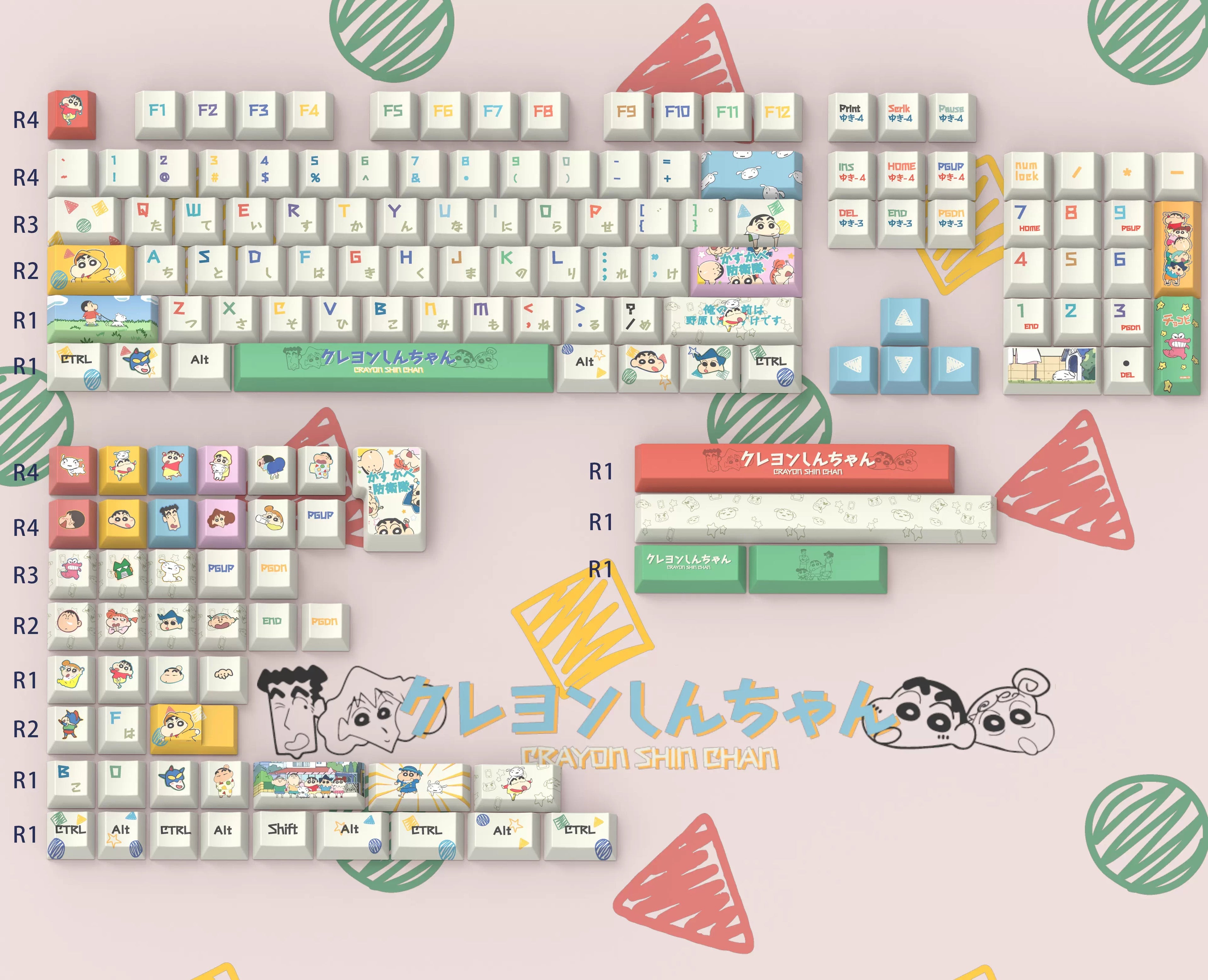Crayon Shin chan themed personalized keycap set, made of PBT material, original high PBT full five sided heat sublimation cartoon keycap