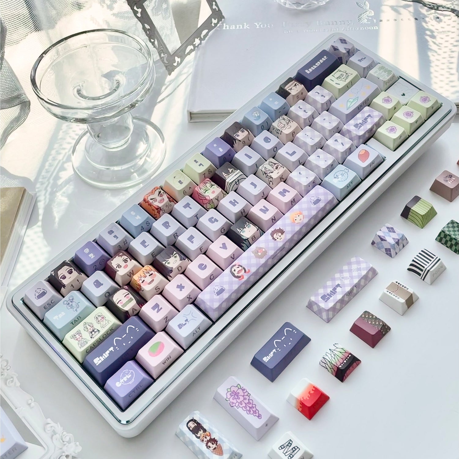 Demon Slayer: Kimetsu no Yaiba Theme Keycap Two dimensional Anime Peripheral Mechanical Keycap PBT Five sided Heat Sublimation Personalized Keycap Set