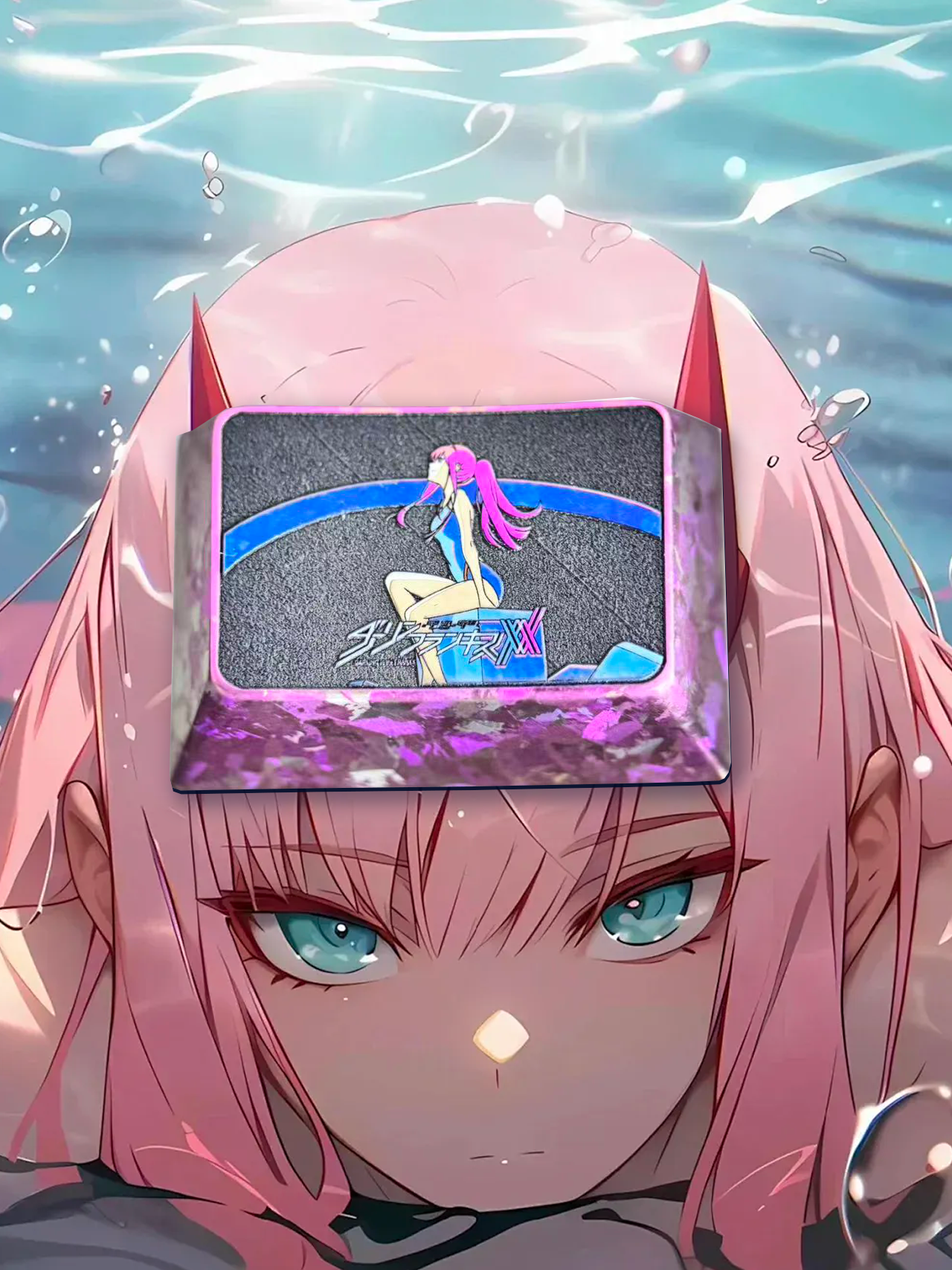 DARLING in the FRANXX ,Zero Two,1.5U titanium alloy personalized keycaps, mechanical keyboard metal decorative keycaps, anime and game culture peripheral keycaps