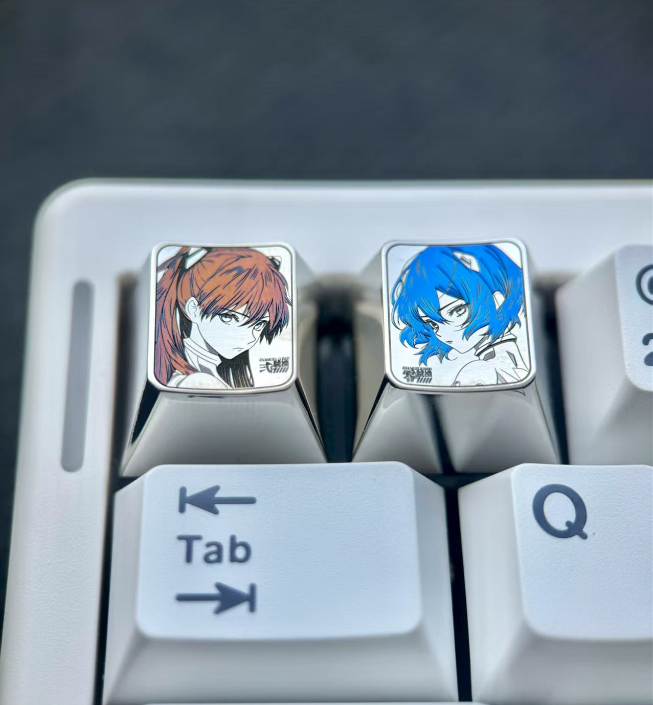EVA, Asuka, Ayanami Rei black and white pointillism craft titanium alloy 1U personalized keycaps, metal carved keycaps around anime and game characters