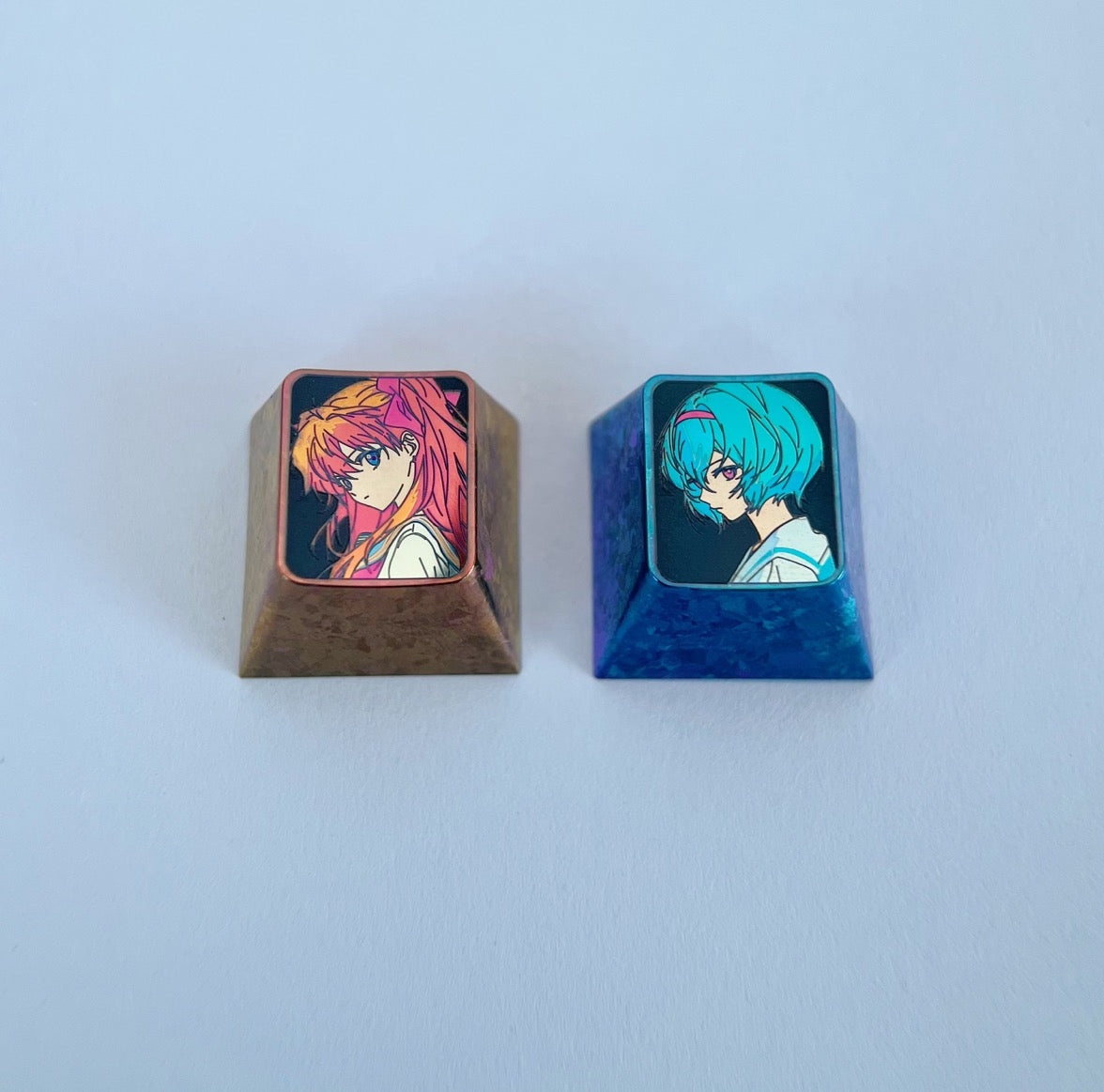 EVA, Asuka, Ayanami Rei, 1U titanium alloy personalized keycaps, anime character metal craft keycaps