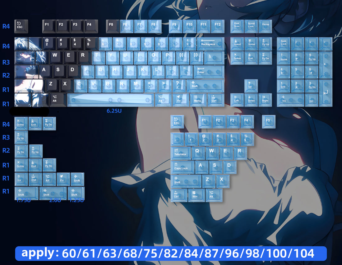 EVA, Ayanami Rei theme, gradient five sided sublimation OEM height PBT cartoon anime peripheral keycaps