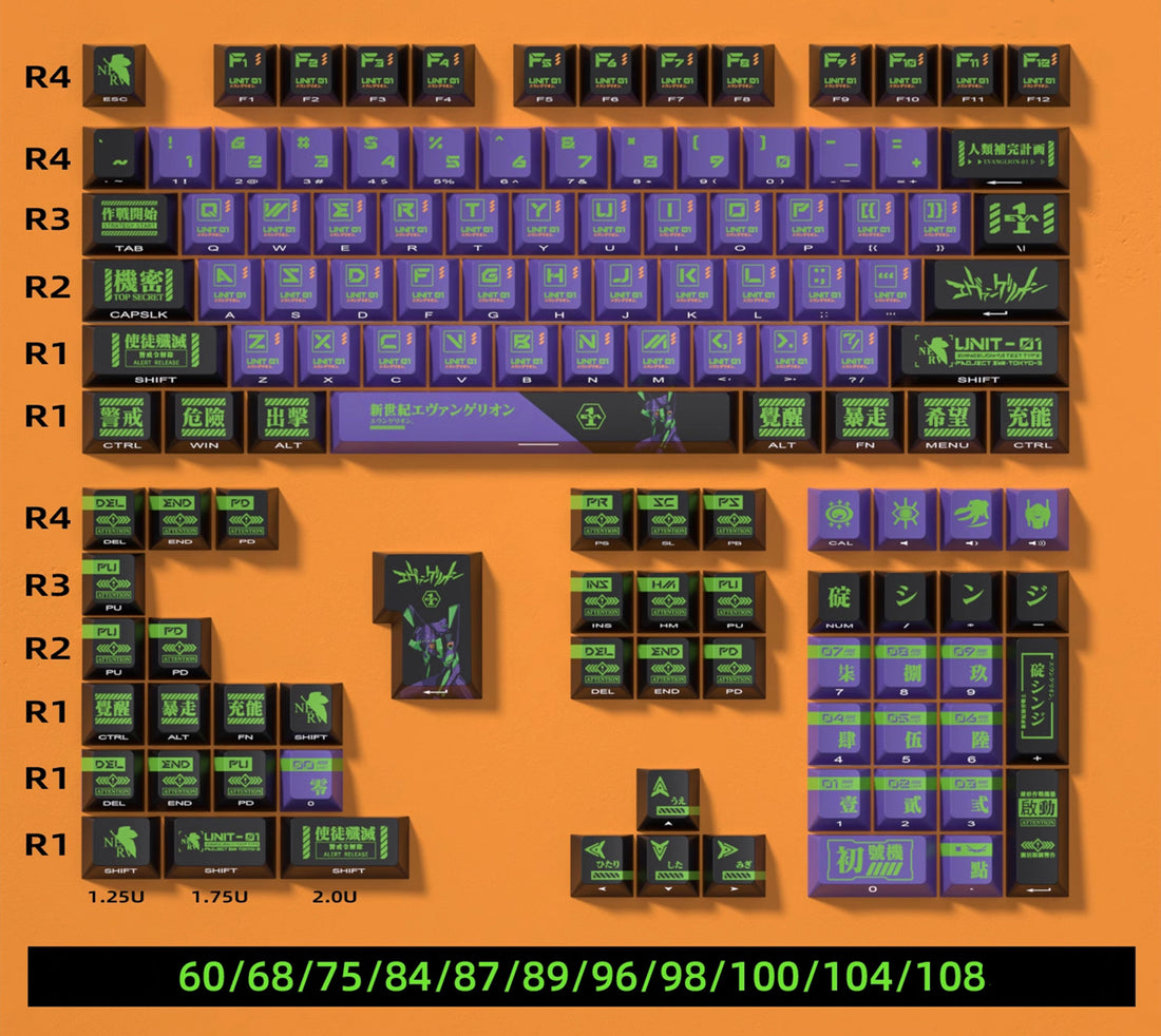 EVA, EVANGELION-01 theme, five sided heat sublimation OEM high PBT cartoon anime peripheral keycaps