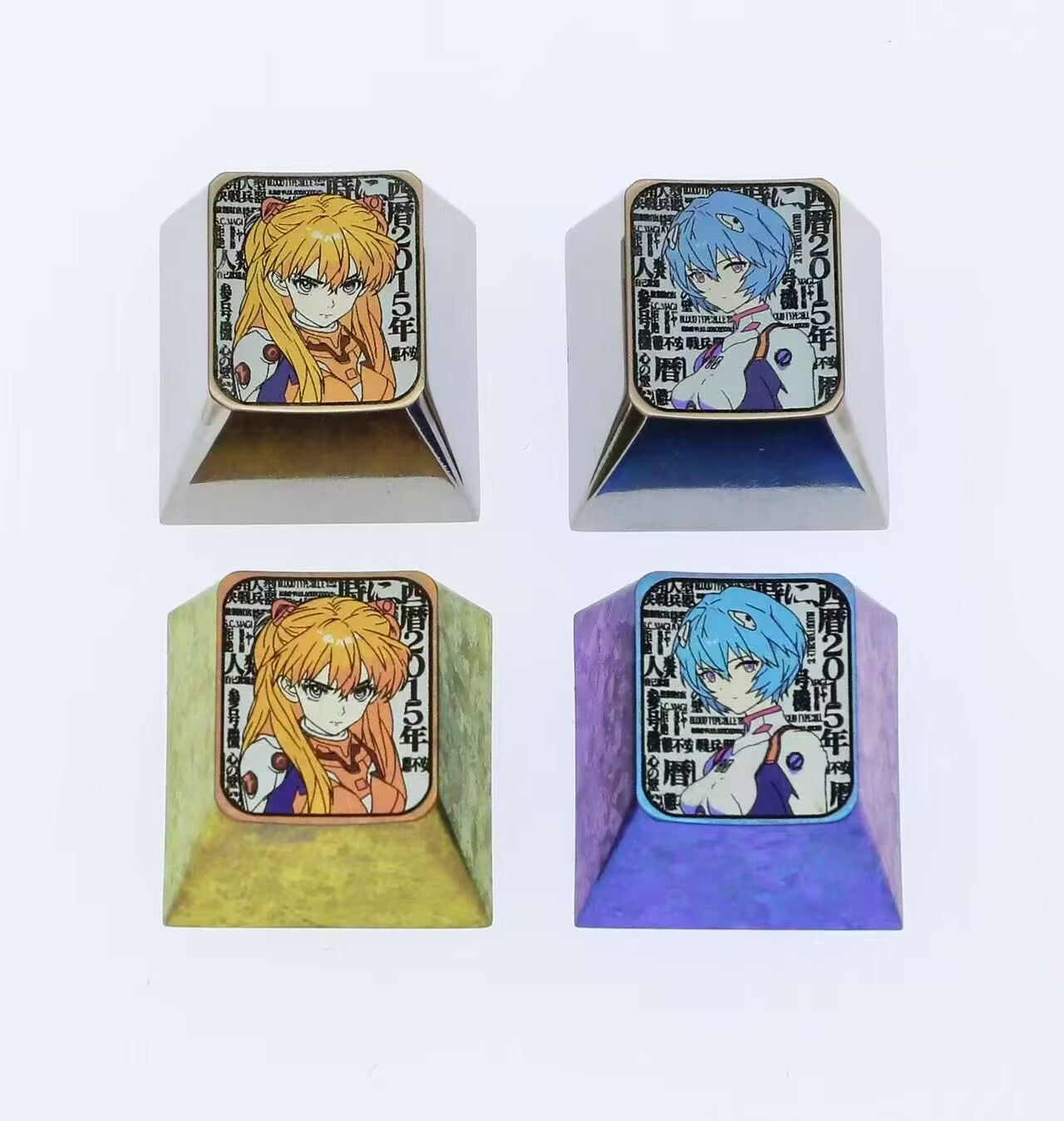 EVA, Asuka, Ayanami Rei metal titanium alloy carved personalized keycaps, keyboard decorative keycaps, anime character keycaps