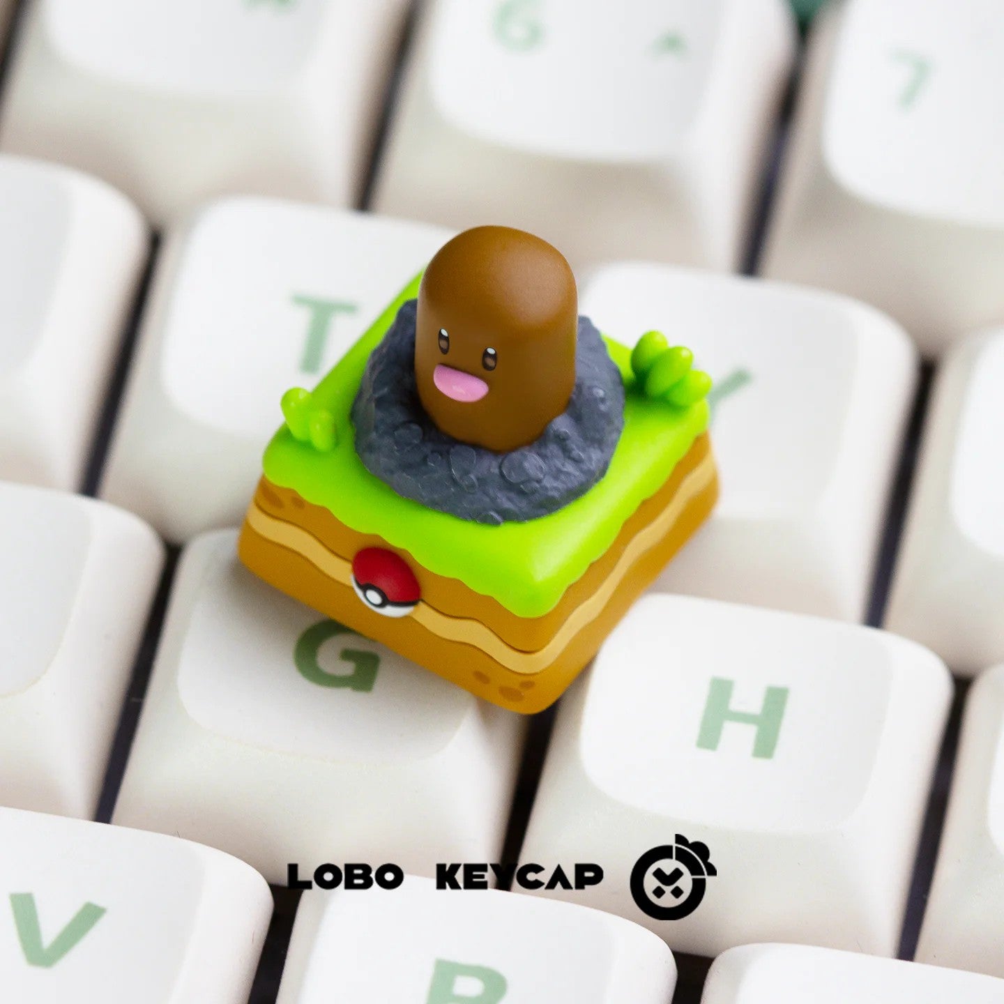 Pok é mon, Diglett, Multi colored resin molded handmade personalized keycaps, cute cartoon shaped decorative keycaps