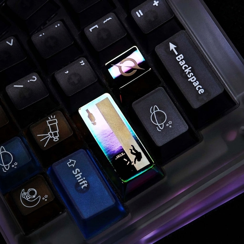 Interstellar themed design personalized keycaps, metal material colorful plating effect decorative keycaps, film creative culture peripheral, mechanical keyboard art keycaps