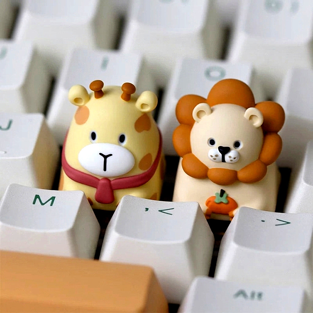 Cute zoo series, multi-color resin molded personalized keycaps, cartoon image creative cultural keycaps, mechanical keyboard handmade decorative keycaps