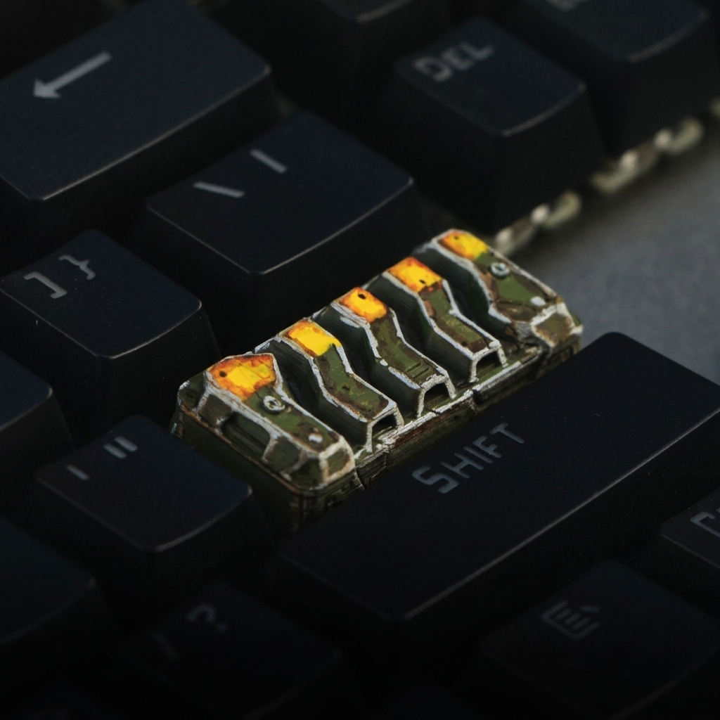Fallout Season theme style retro mechanical apocalypse wasteland style, painting done old 2.25U Enter key game anime resin decorative keycaps, , mechanical keyboard decorative keycaps.