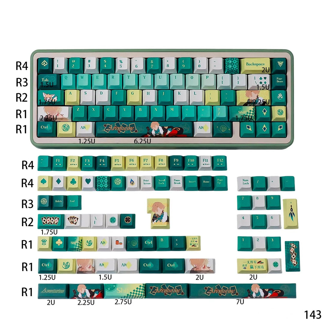 Honkai: Star Rail series, Aventurine theme, PBT material personalized keycap set, factory height, compatible with Wooting/ROG EXTREME mechanical keyboard