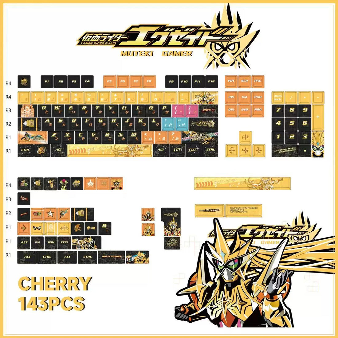 Muteki Gamer theme design personalized keycap set, PBT material sublimation process, anime keycap set suitable for 61/64/68/75/84/87/104 Key Mechanical Keyboard