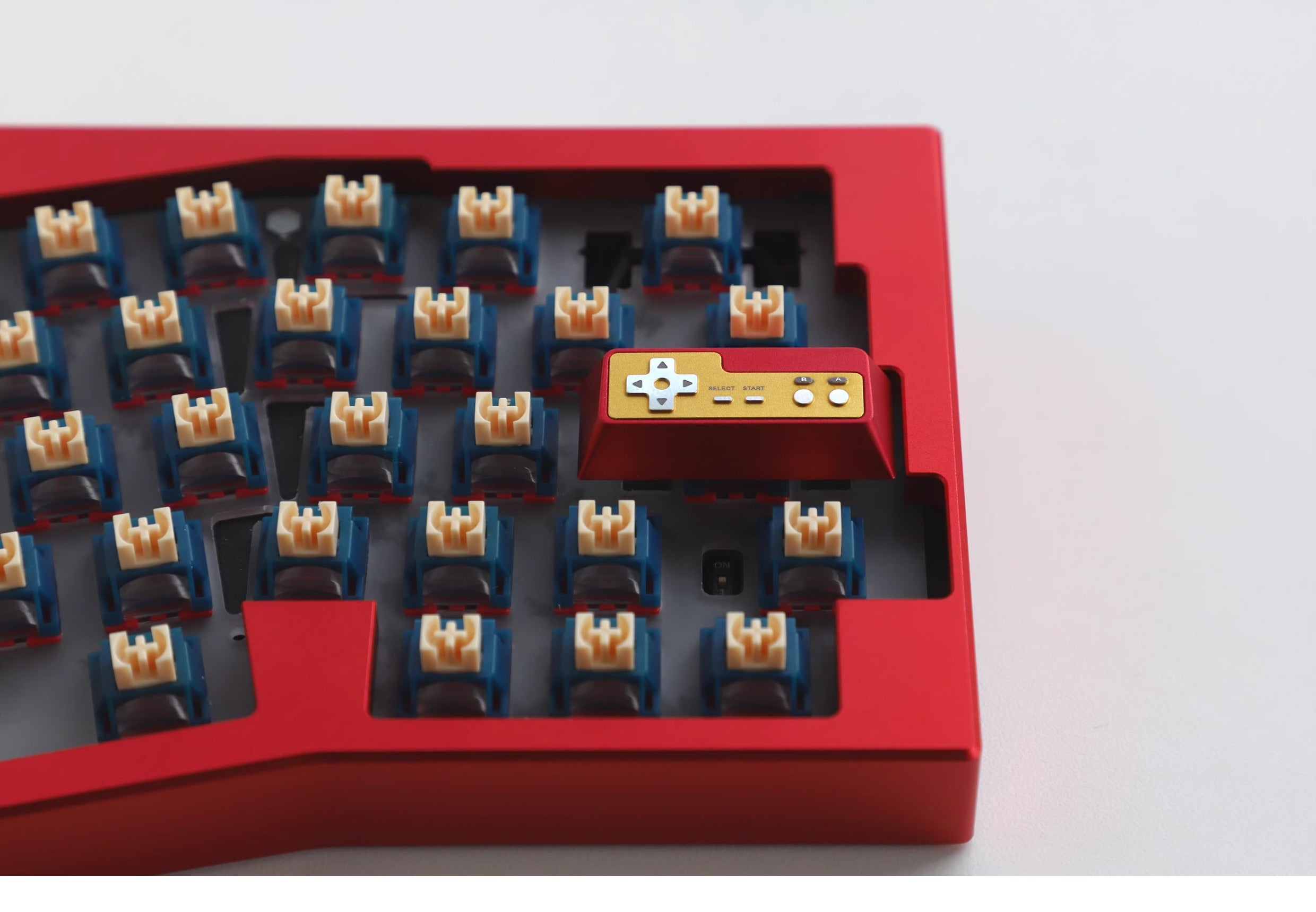 Metal die-cast, 2.25U red and white FC game console controller, mechanical keyboard cap, anodized metal keycap