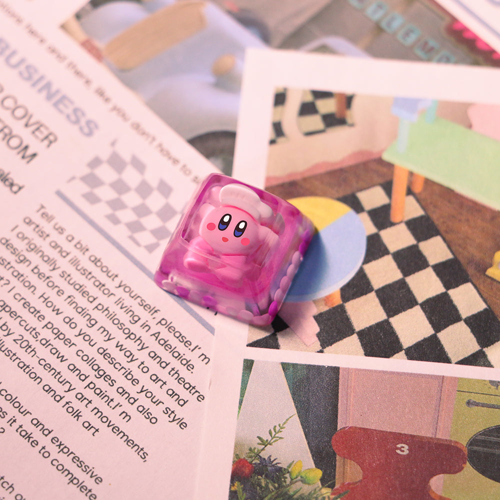 Kirby, Crystal drops of glue material encapsulated resin personalized keycaps, anime, gaming, cultural and creative handmade keycaps
