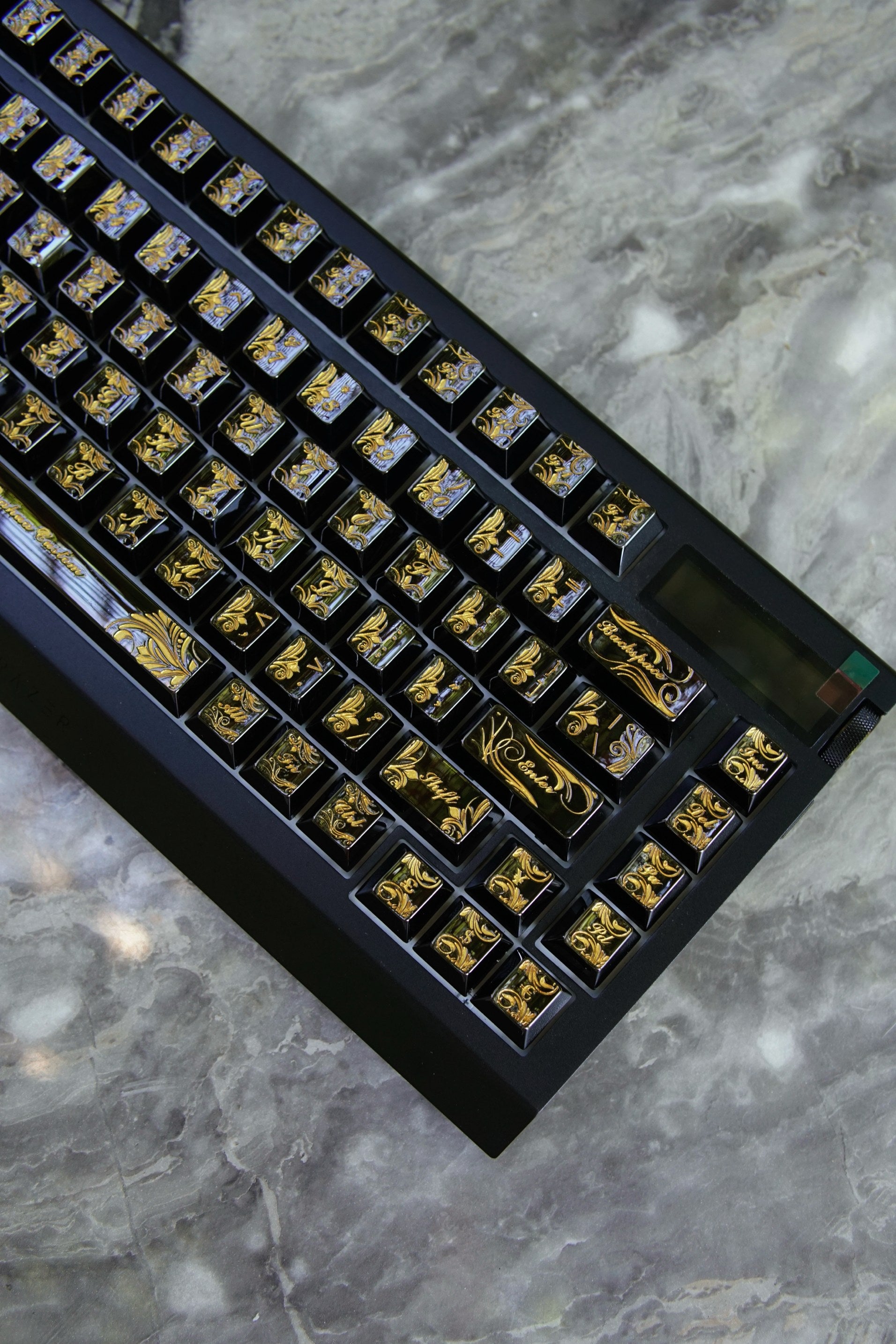 Black PVD mirror original factory height metal zinc alloy CNC carved retro patterned metal decorative keycaps