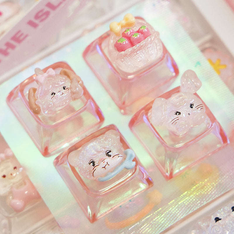 Mikko Transparent Keycaps Customized Fine Sparkling Pink Personalized Keycaps, Cute Pink Keyboard Decorative Keycaps