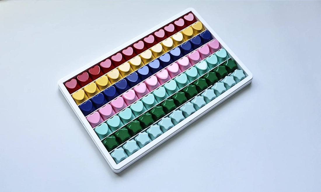 heart shape aluminum alloy keycaps, metal shaped personalized keycaps, metal baked paint, CNC machining, customized mechanical keyboard decoration keycaps