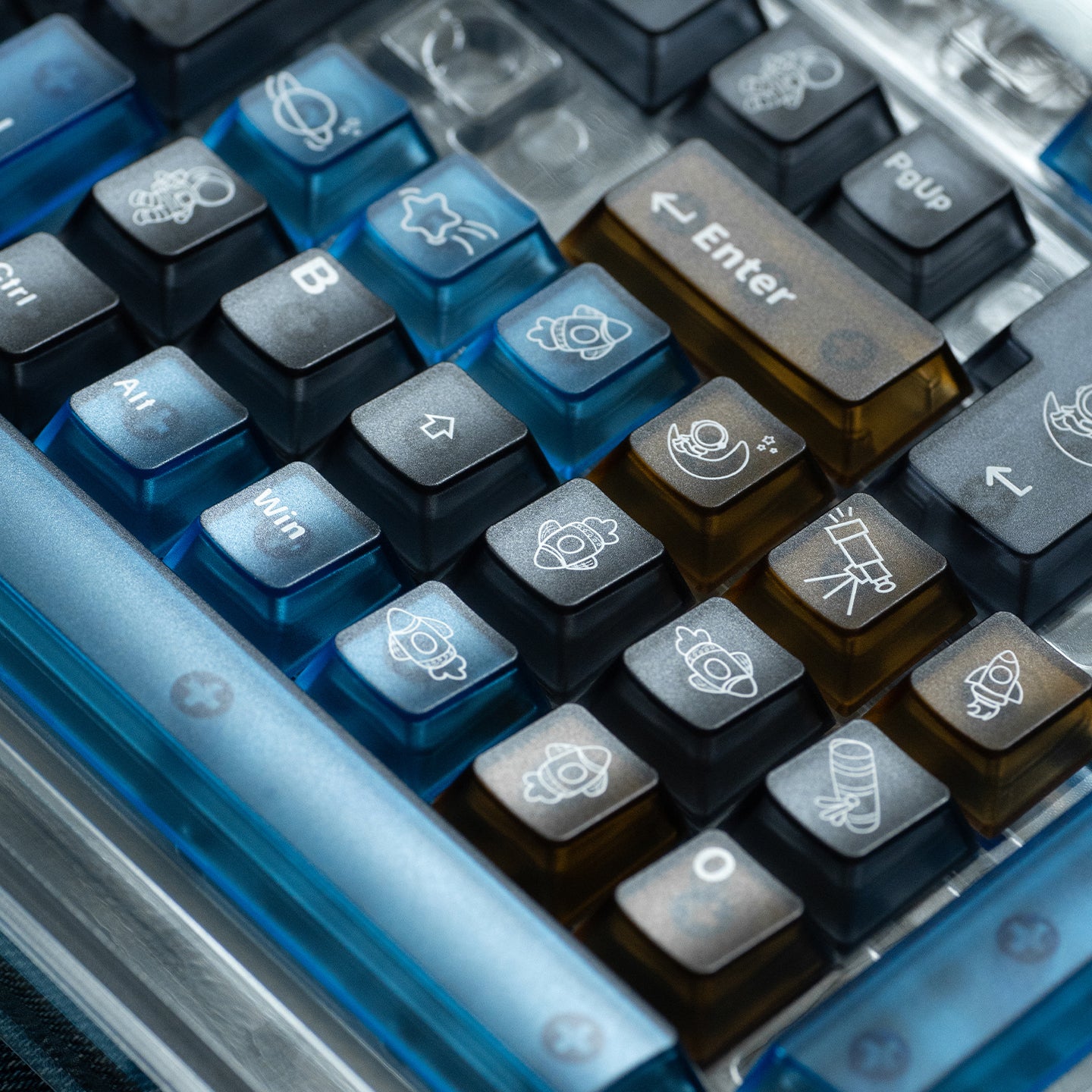 Interstellar themed keycap set, five sided frosted translucent PC keycap personalized customization PBT heat sublimation factory height