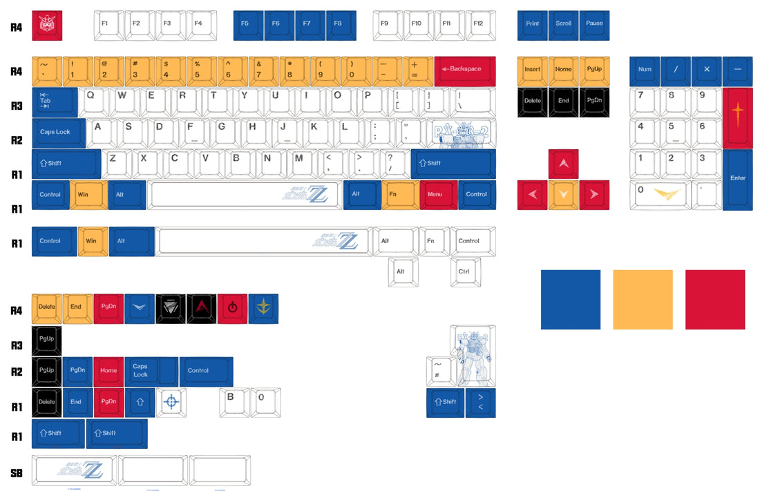 Mobile Suit Gundam themed mecha style keycap anime peripheral mechanical keycap five sided thermal sublimation PBT personalized keycap set