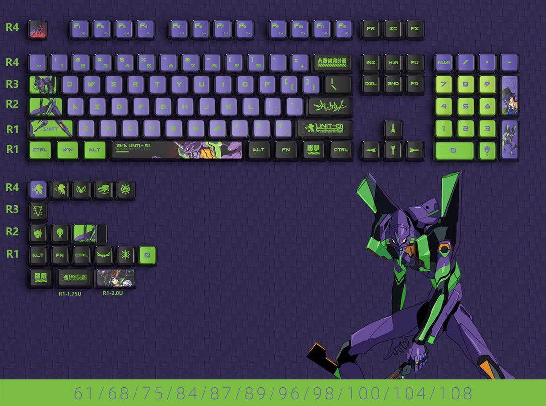 EVA, EVANGELION-01 theme, five side sublimation PBT keycap anime game set keycap