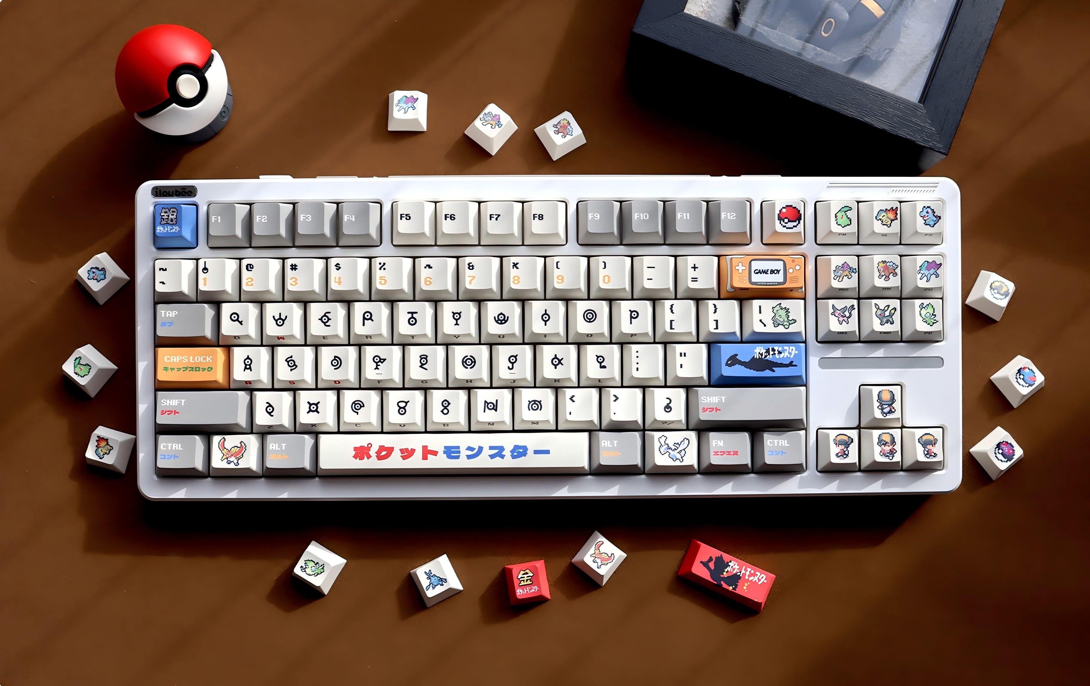 Pok é mon Theme Set Personalized Keycaps, Cute Pixel Style Mechanical Keyboard Cap PBT Five sided Heat Sublimation Original Factory Height