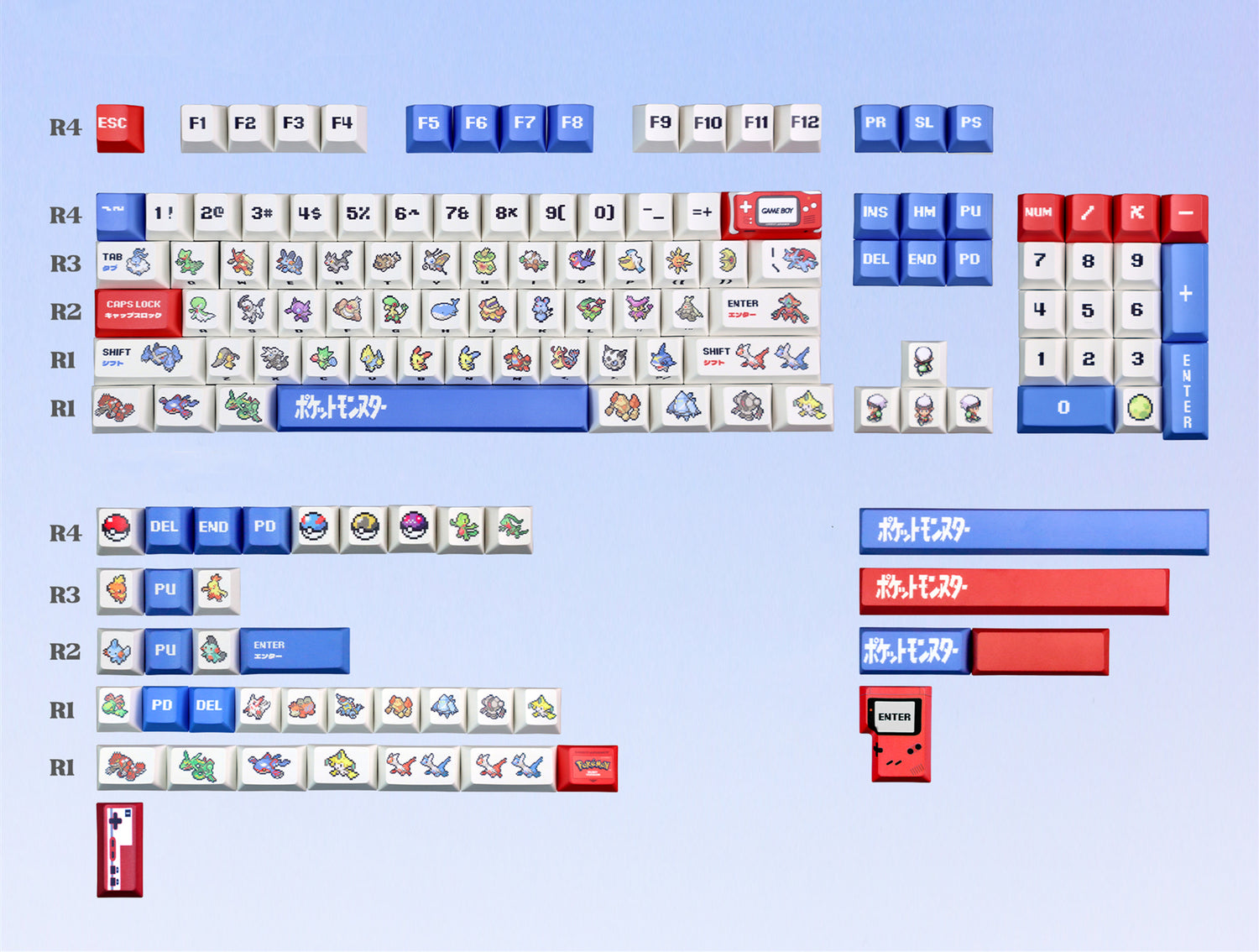 Pok é mon Theme Set Personalized Keycaps, Cute Pixel Style Mechanical Keyboard Cap PBT Five sided Heat Sublimation Original Factory Height
