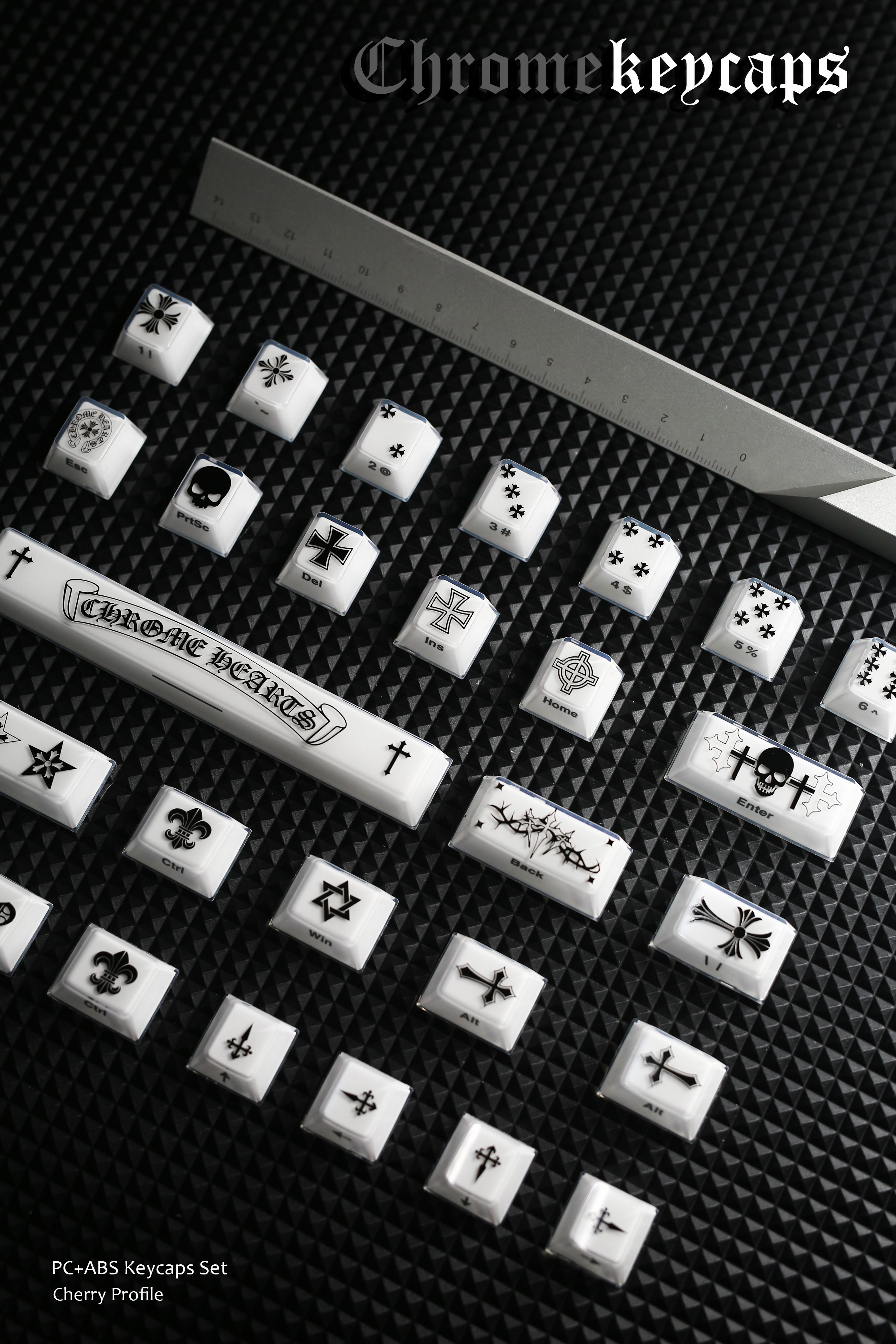 Chrome Hearts Crystal Jelly Keycaps, PC High Transparency Keycaps Transparent Theme Mechanical Keyboard Specific Keycaps, Fashion Trend Personalized Keycap Set