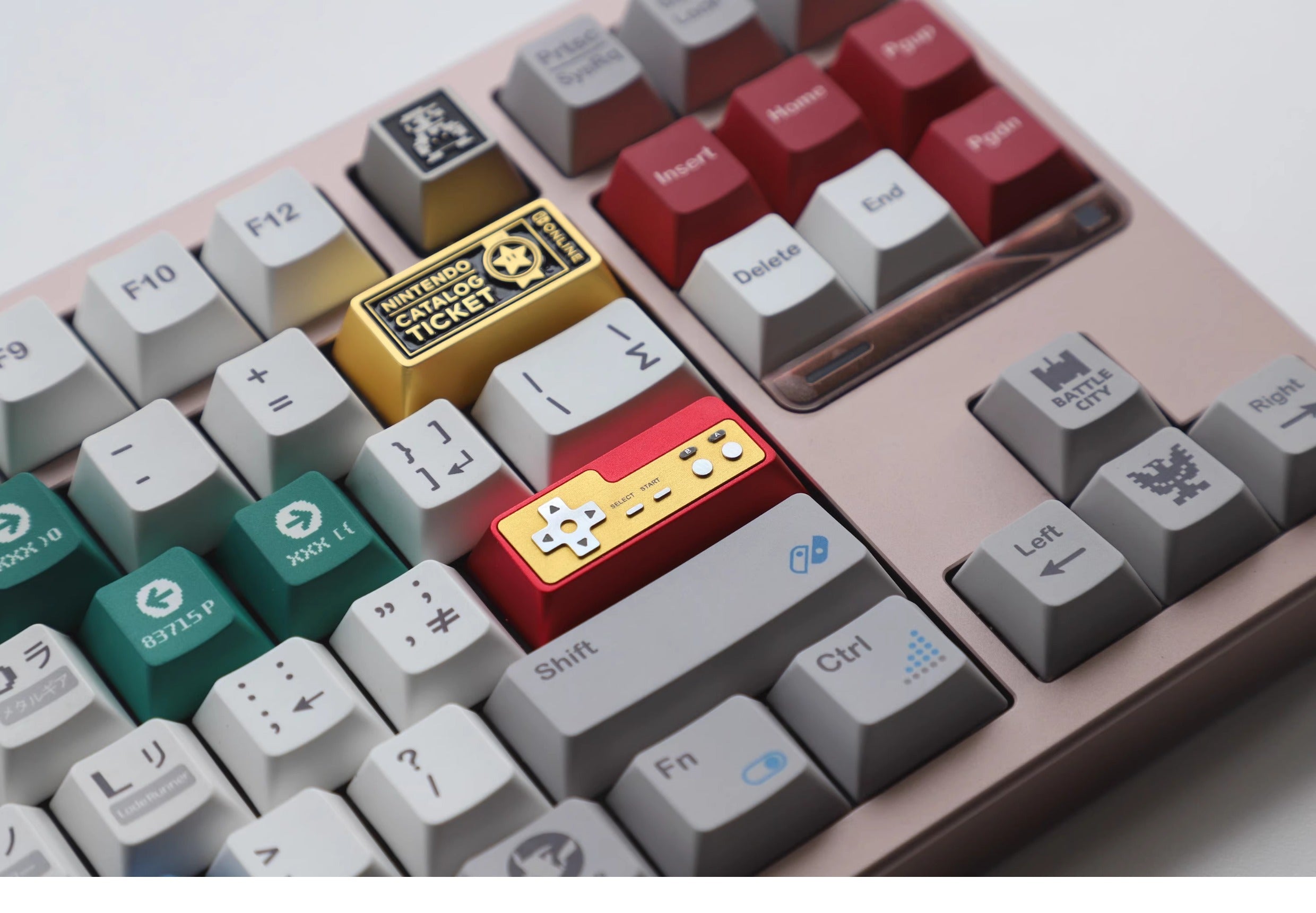Metal die-cast, 2.25U red and white FC game console controller, mechanical keyboard cap, anodized metal keycap