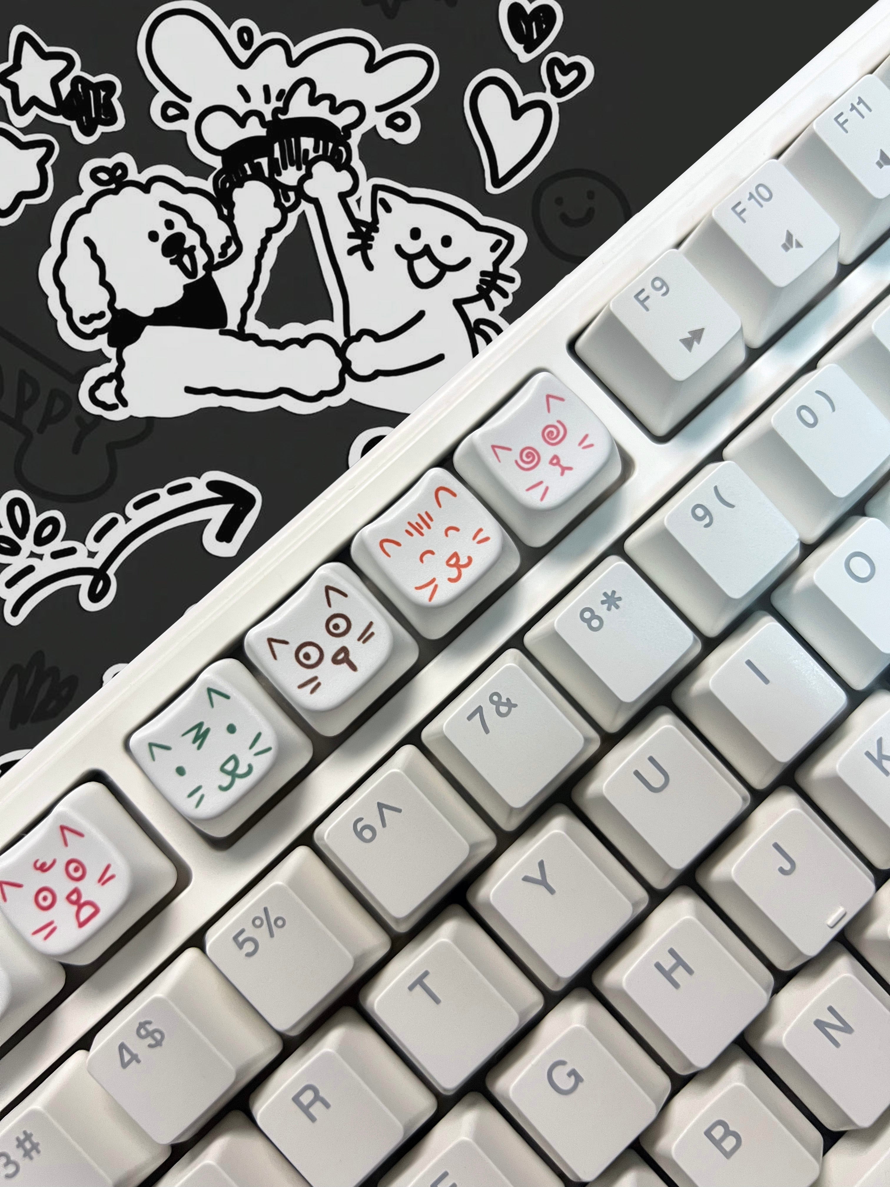 Cute cat 8-key emoji, heat sublimated PTB material, personalized keycap.