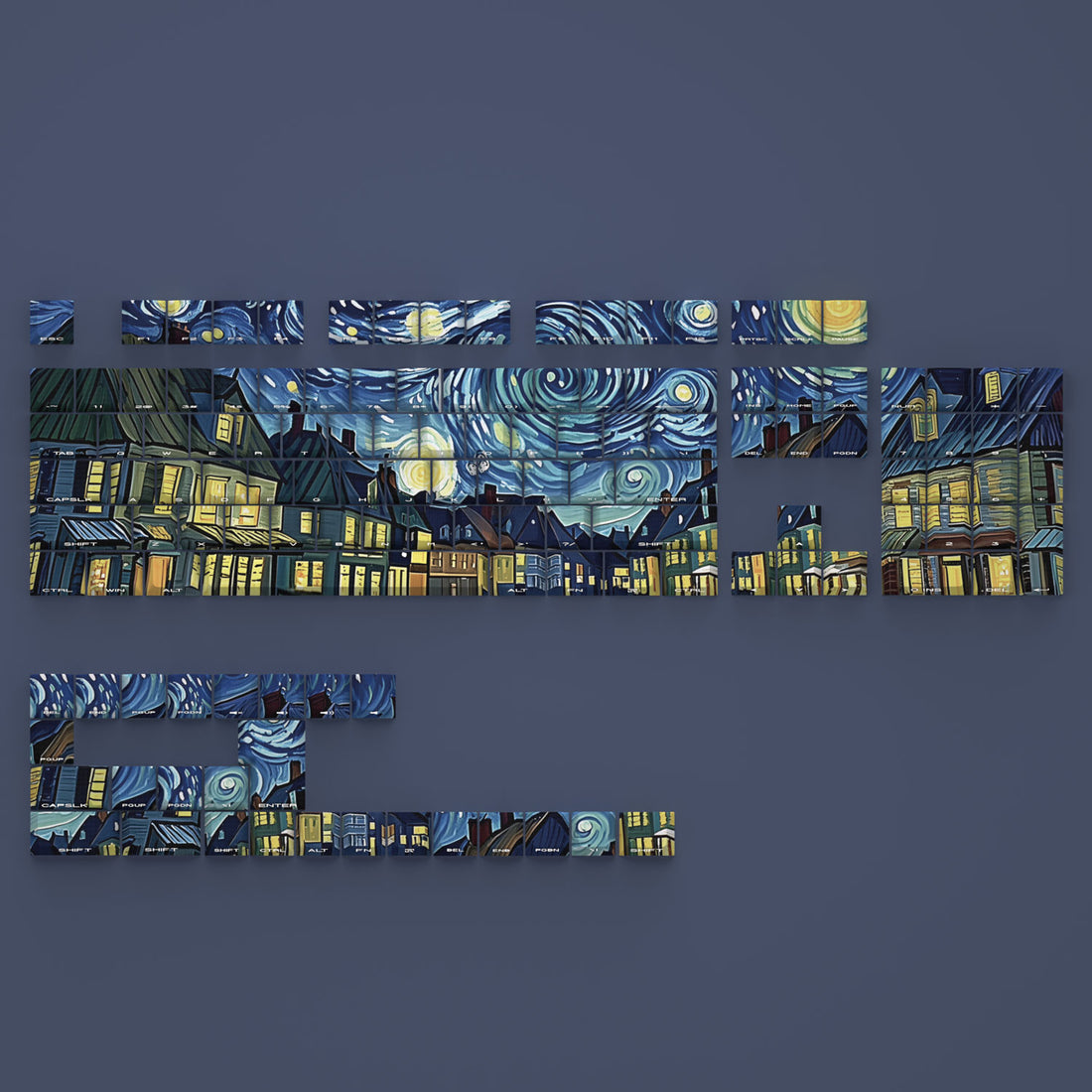 Van Gogh Starry Sky Keycap Side Carving Transparent Original Factory Height Adaptation Theme Heat Sublimation Original Factory Height PBT Material Set Keycap