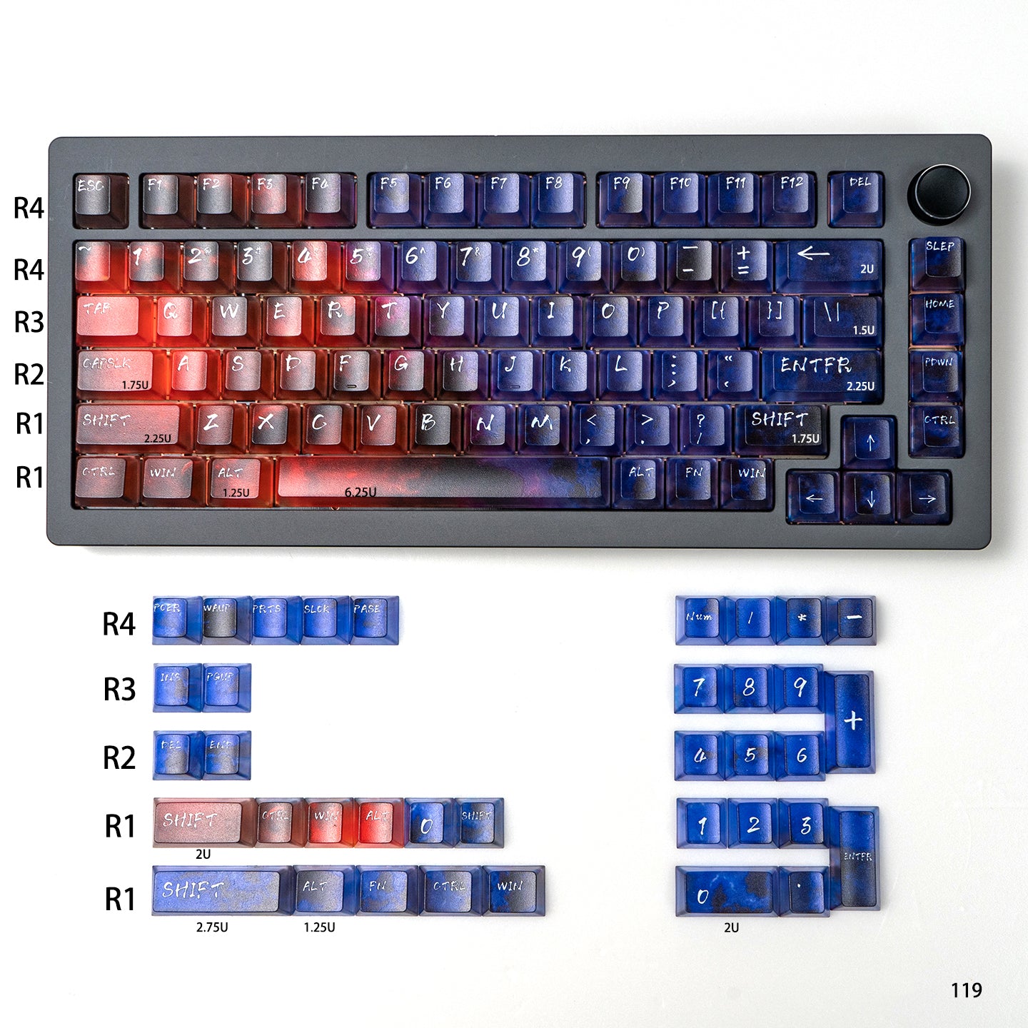 Dreamy Gradient Dyeing Series 5-sided Mist Transparent, Mechanical Keyboard Keycaps, PBT Original Factory Height