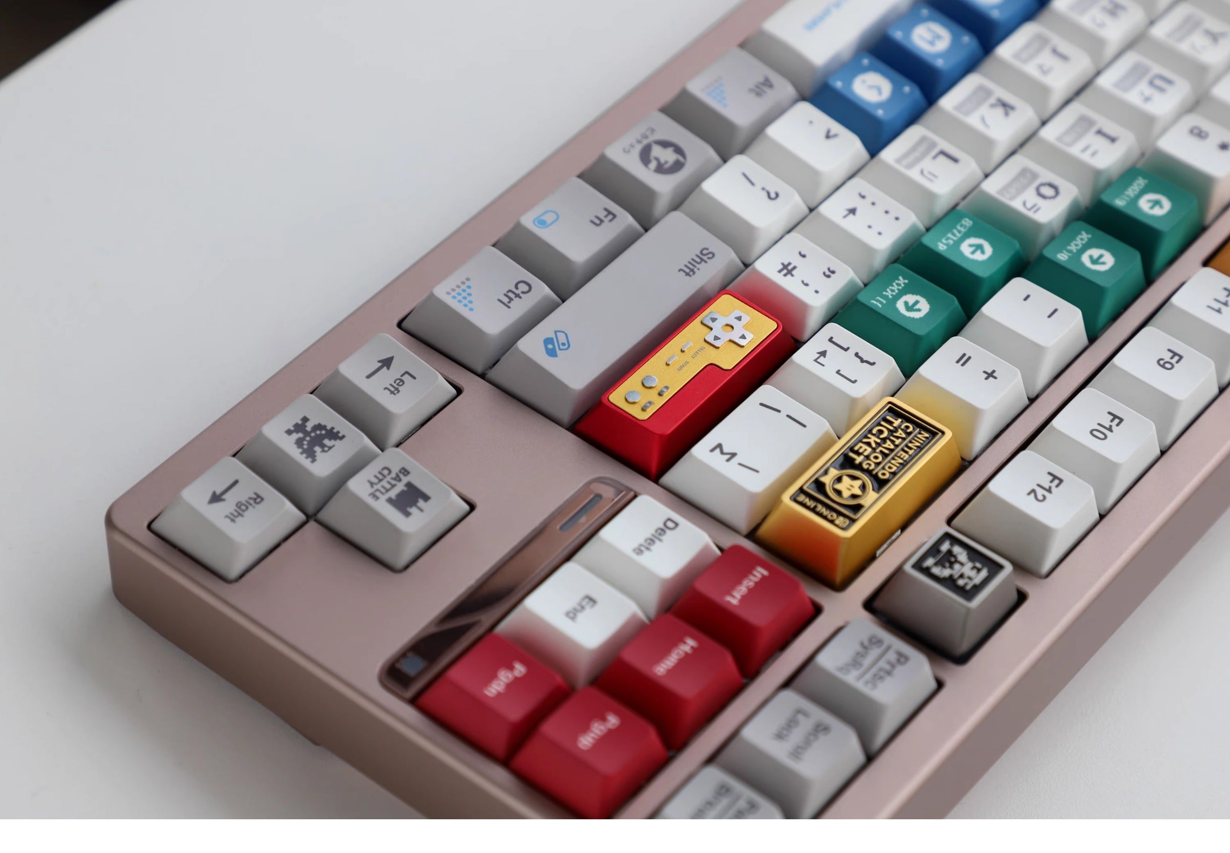 Metal die-cast, 2.25U red and white FC game console controller, mechanical keyboard cap, anodized metal keycap