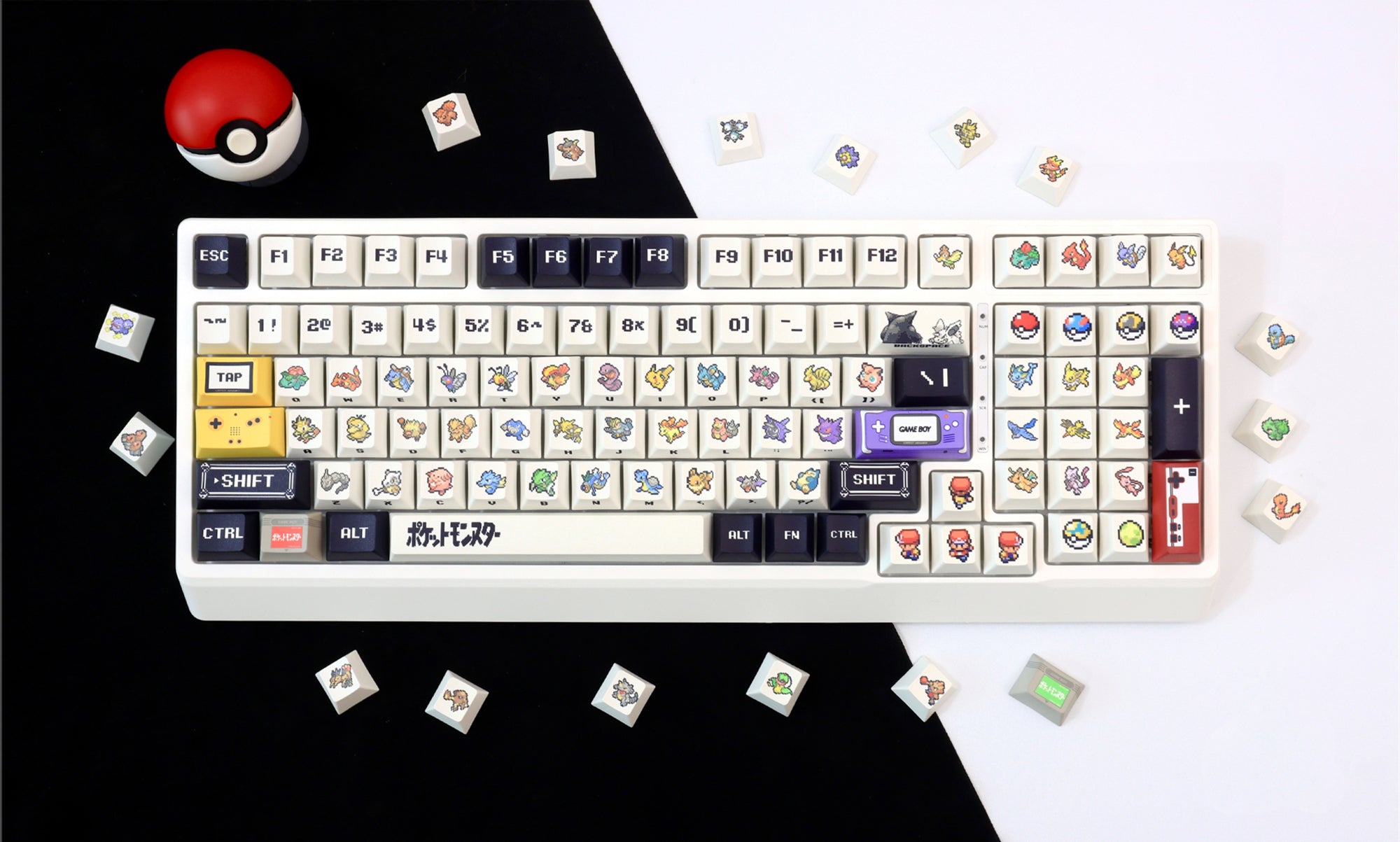 Pok é mon Theme Set Personalized Keycaps, Cute Pixel Style Mechanical Keyboard Cap PBT Five sided Heat Sublimation Original Factory Height