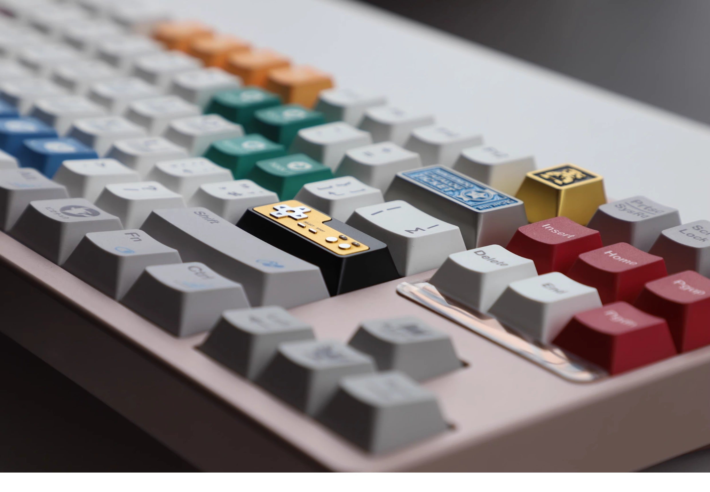 Metal die-cast, 2.25U red and white FC game console controller, mechanical keyboard cap, anodized metal keycap