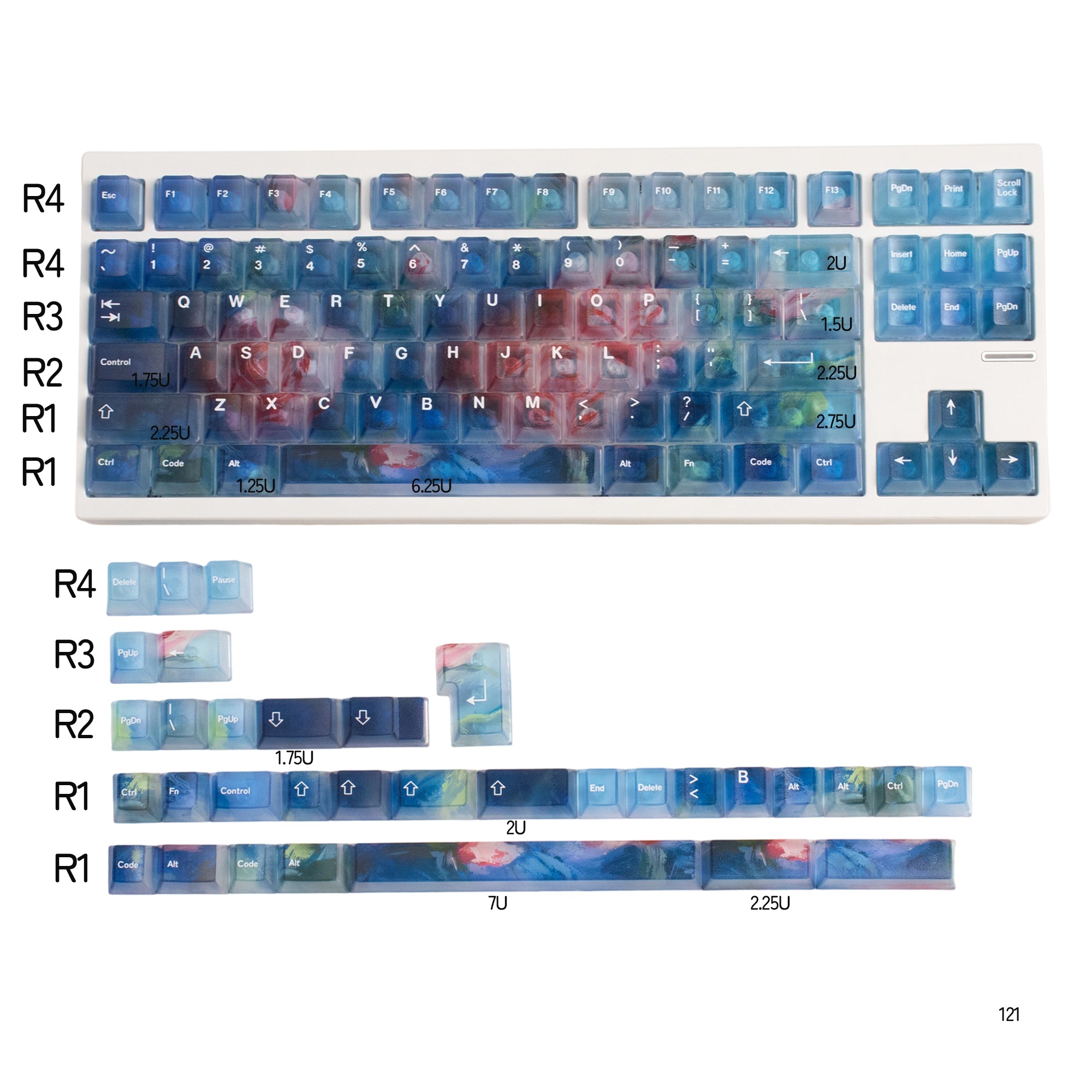 Gradient transparent PC material fog transparent keyboard keycaps customized ai3D technology factory height