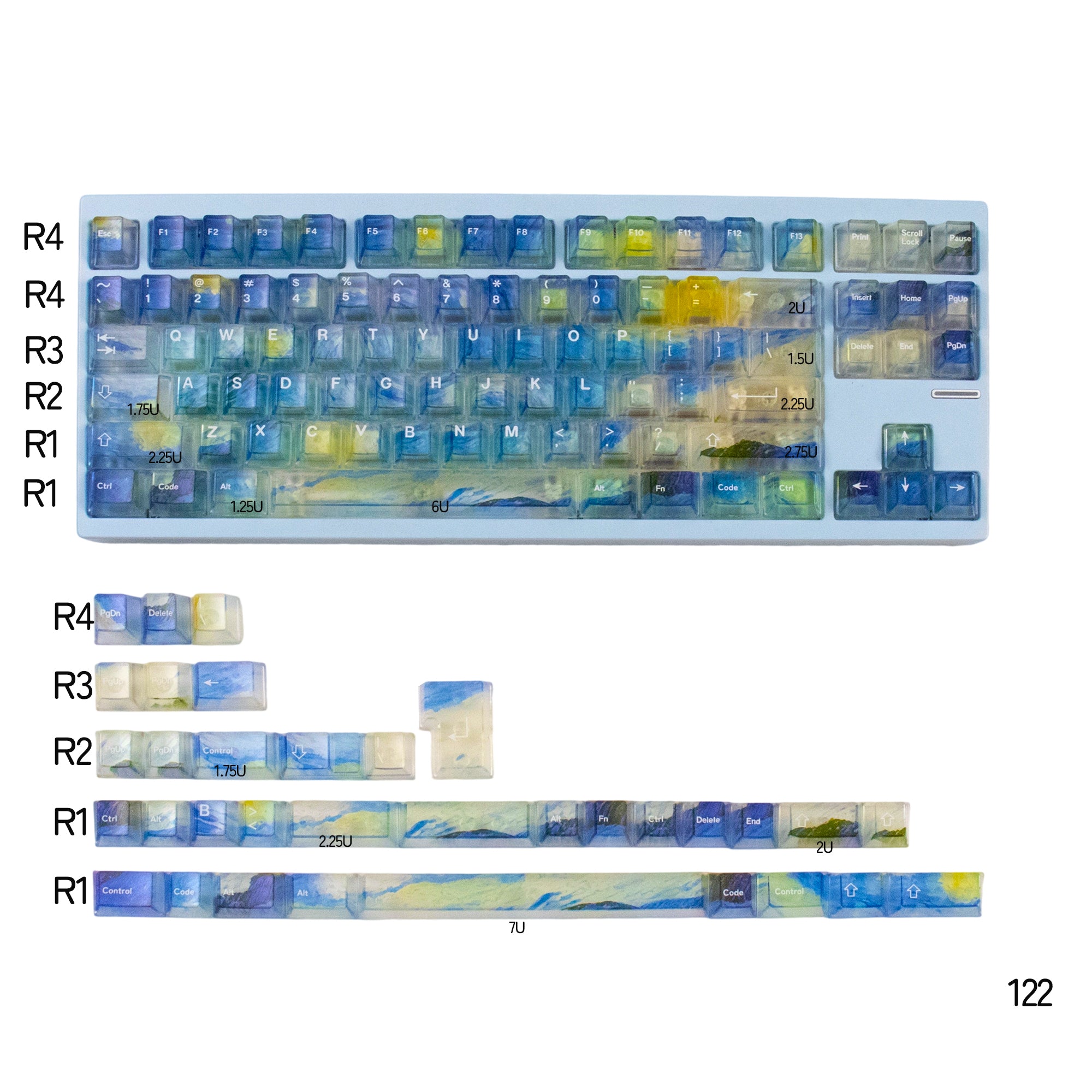 Gradient transparent PC material fog transparent keyboard keycaps customized ai3D technology factory height