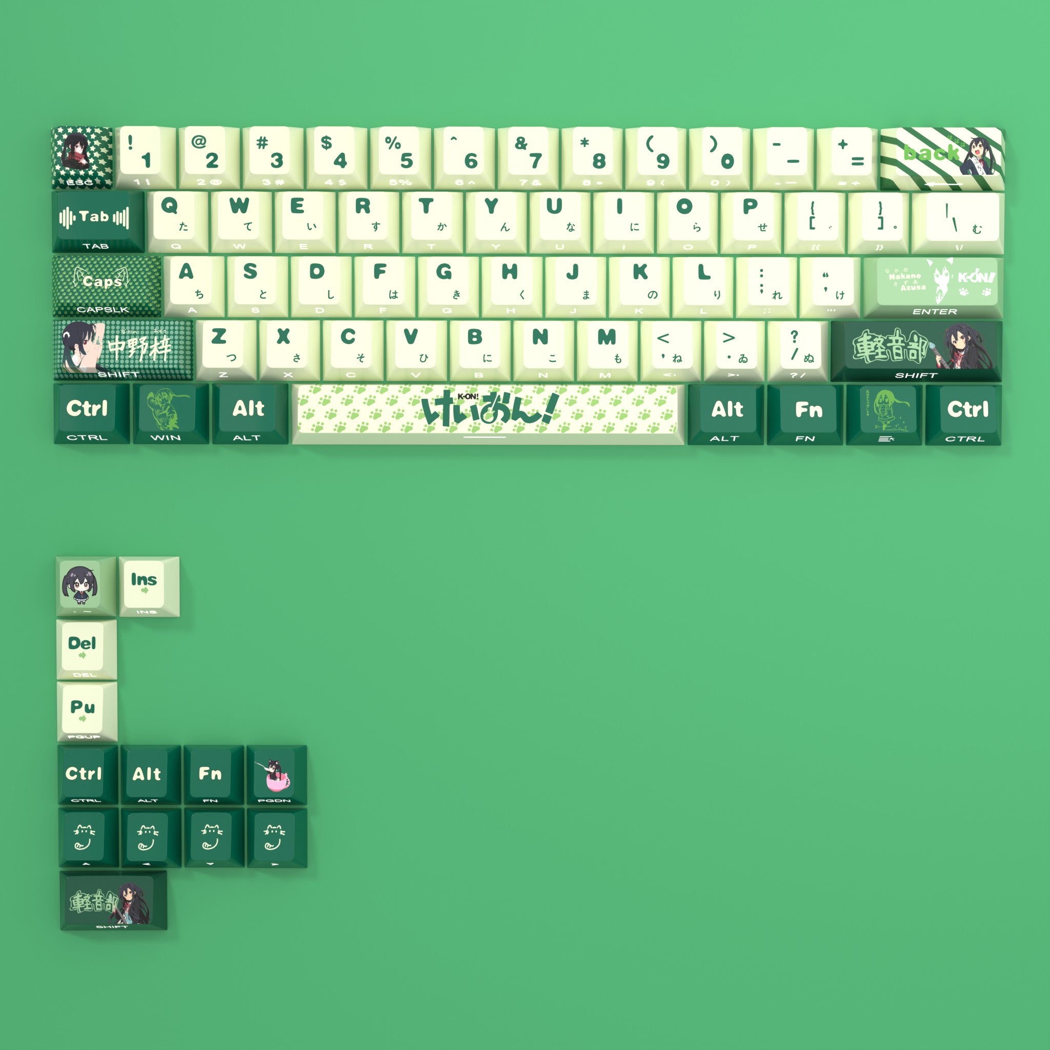K-ON! 、 K-ON! , Nakano Azusa Theme Side Carving Original Transparent Keycap Small Set PBT Heat Sublimation Original Height Keycap Set