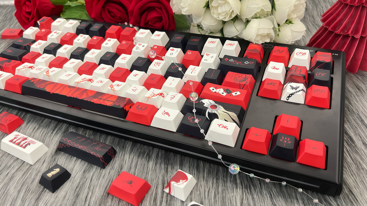 Double Girl Theme PBT Five sided Heat Sublimation Red and Black Personalized Keycap Set