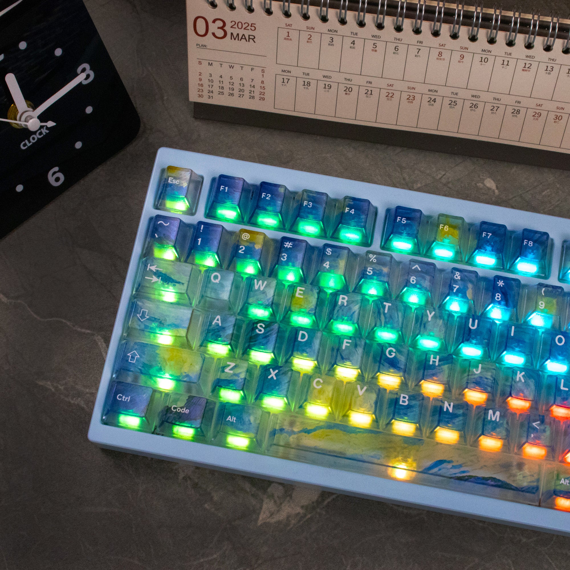 Gradient transparent PC material fog transparent keyboard keycaps customized ai3D technology factory height