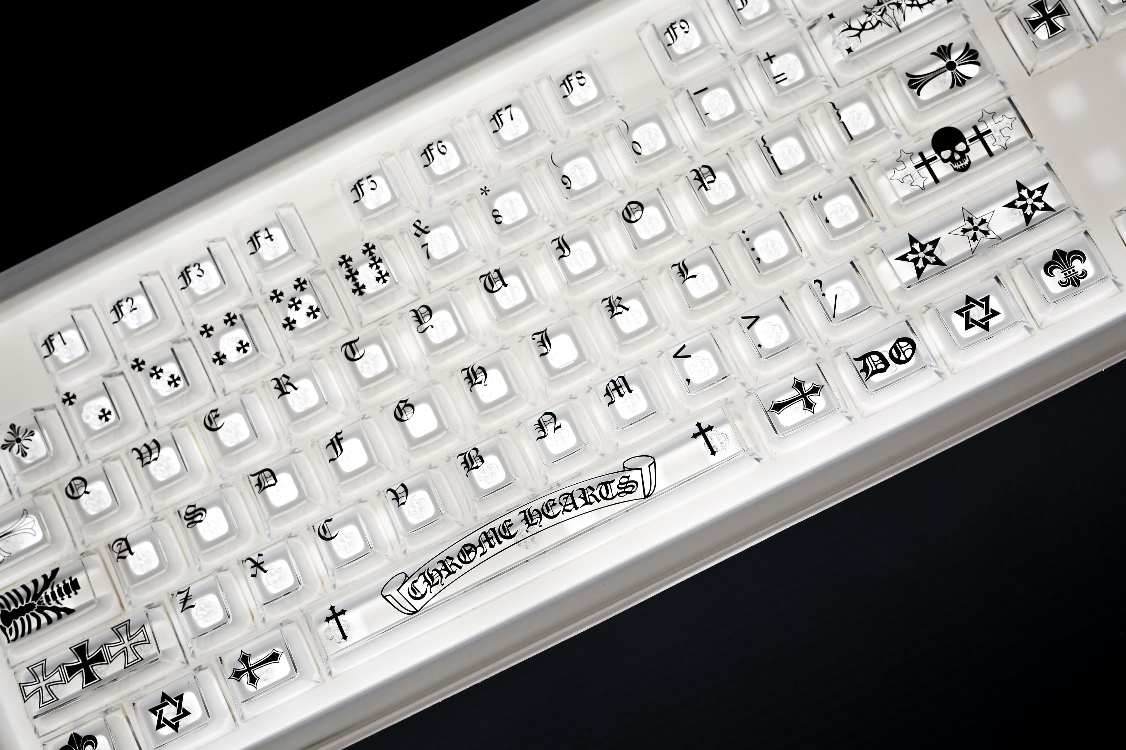 Chrome Hearts Crystal Jelly Keycaps, PC High Transparency Keycaps Transparent Theme Mechanical Keyboard Specific Keycaps, Fashion Trend Personalized Keycap Set