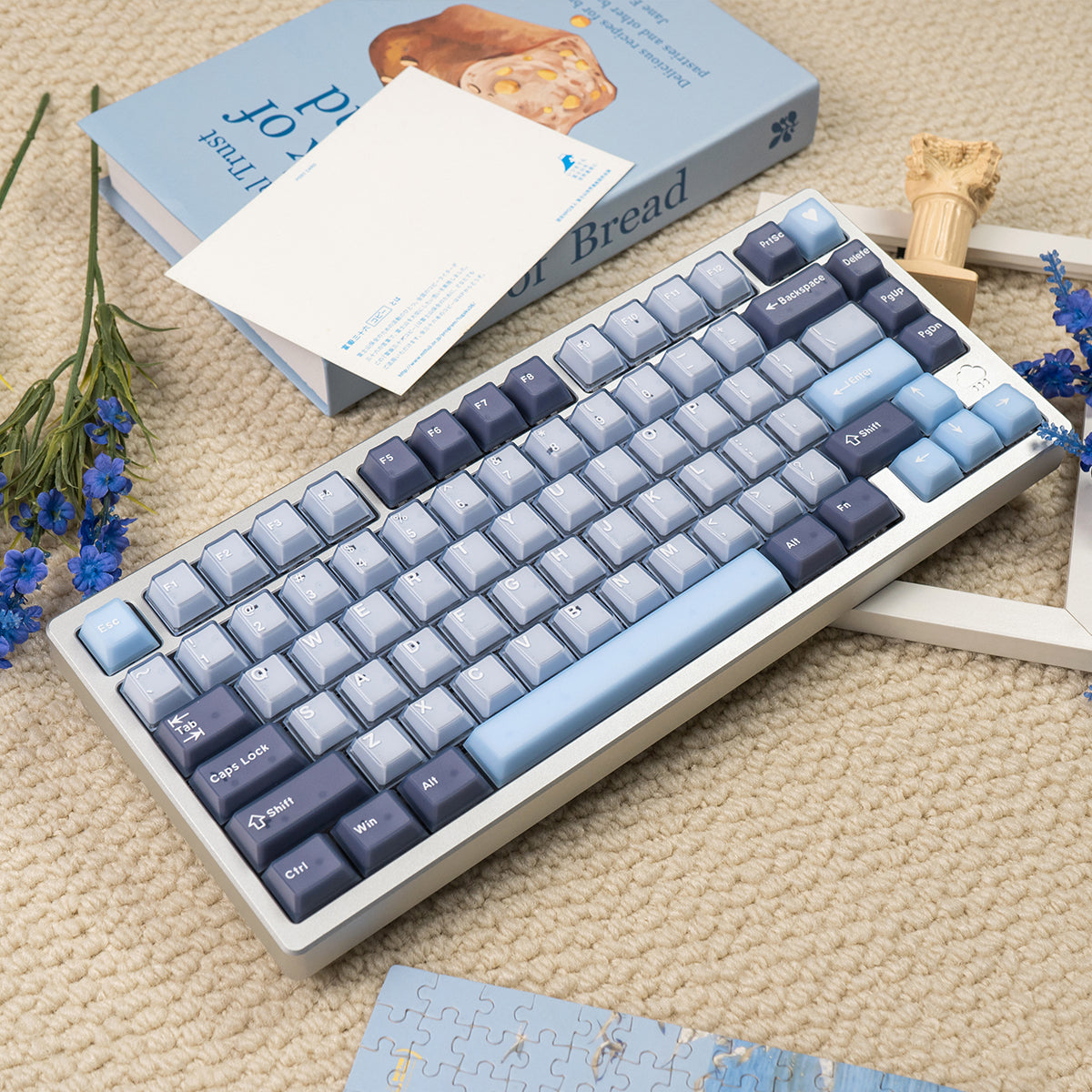 Blue coconut bubble semi transparent mechanical keyboard keycap complete set PBT+PC transparent factory height