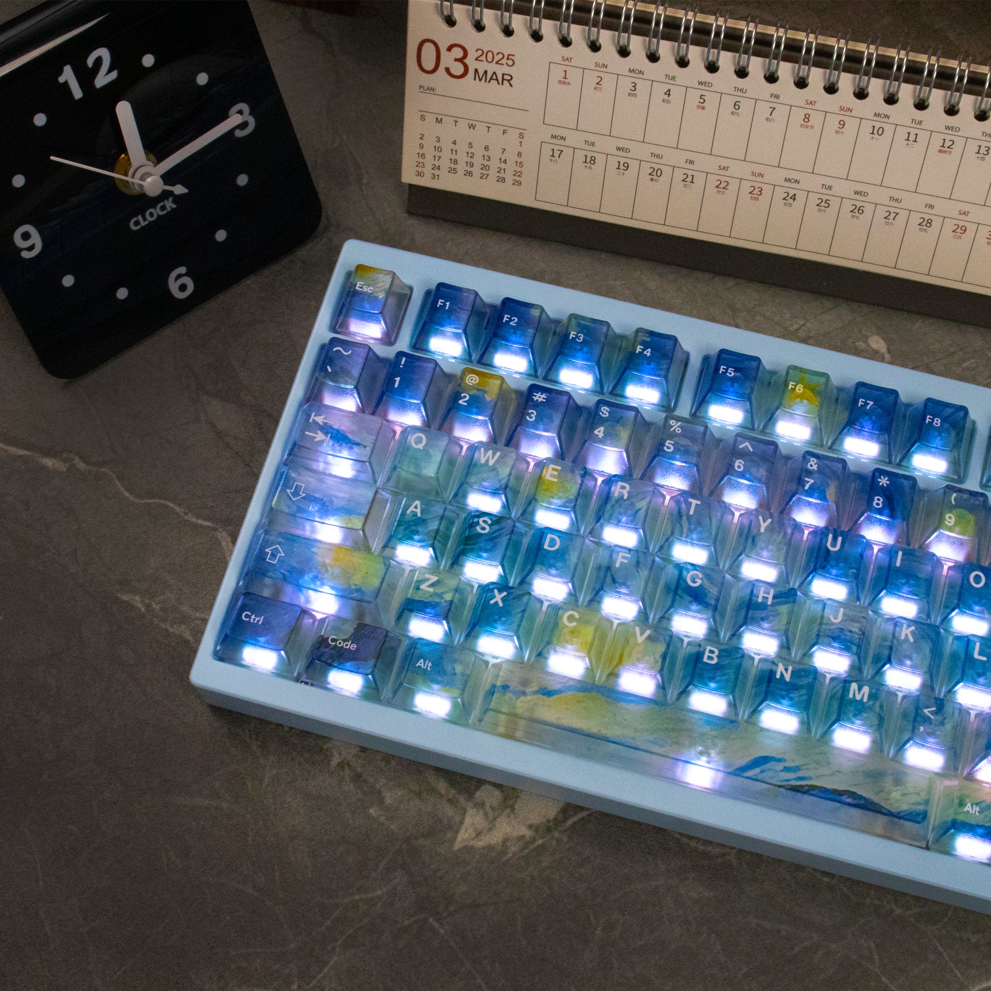 Gradient transparent PC material fog transparent keyboard keycaps customized ai3D technology factory height