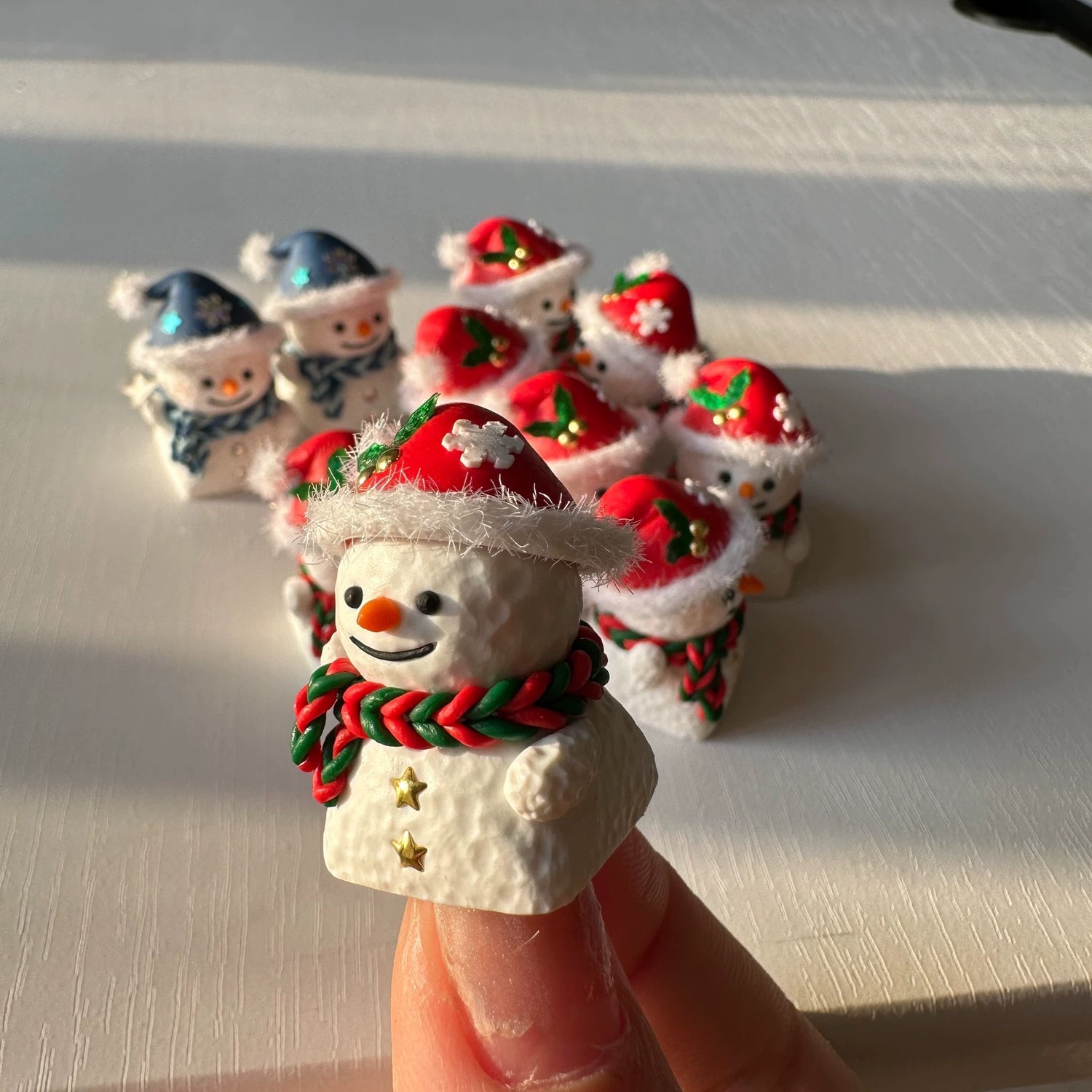 Christmas Snowman Mechanical Keyboard Personalized Keycaps, Soft Clay Handmade Keycaps