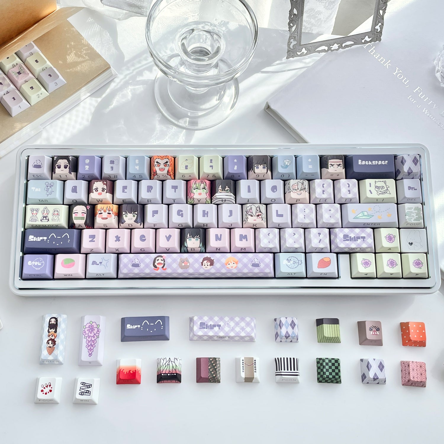 Demon Slayer: Kimetsu no Yaiba Theme Keycap Two dimensional Anime Peripheral Mechanical Keycap PBT Five sided Heat Sublimation Personalized Keycap Set