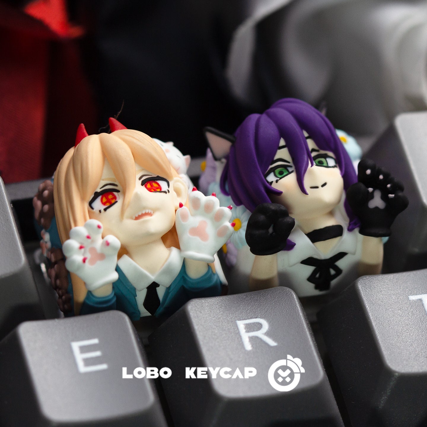 Chainsaw Man ,Reze,Power, Multi colored resin molded artisankeycaps, customized personalized keycaps for anime and gaming creativity