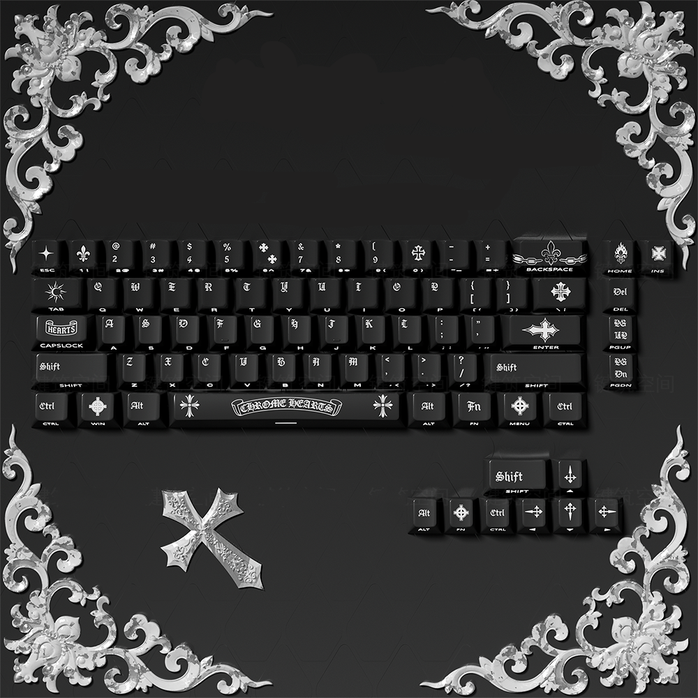 Chrome Hearts themed keycaps with side engraved translucent original height PBT mechanical keyboard set keycaps